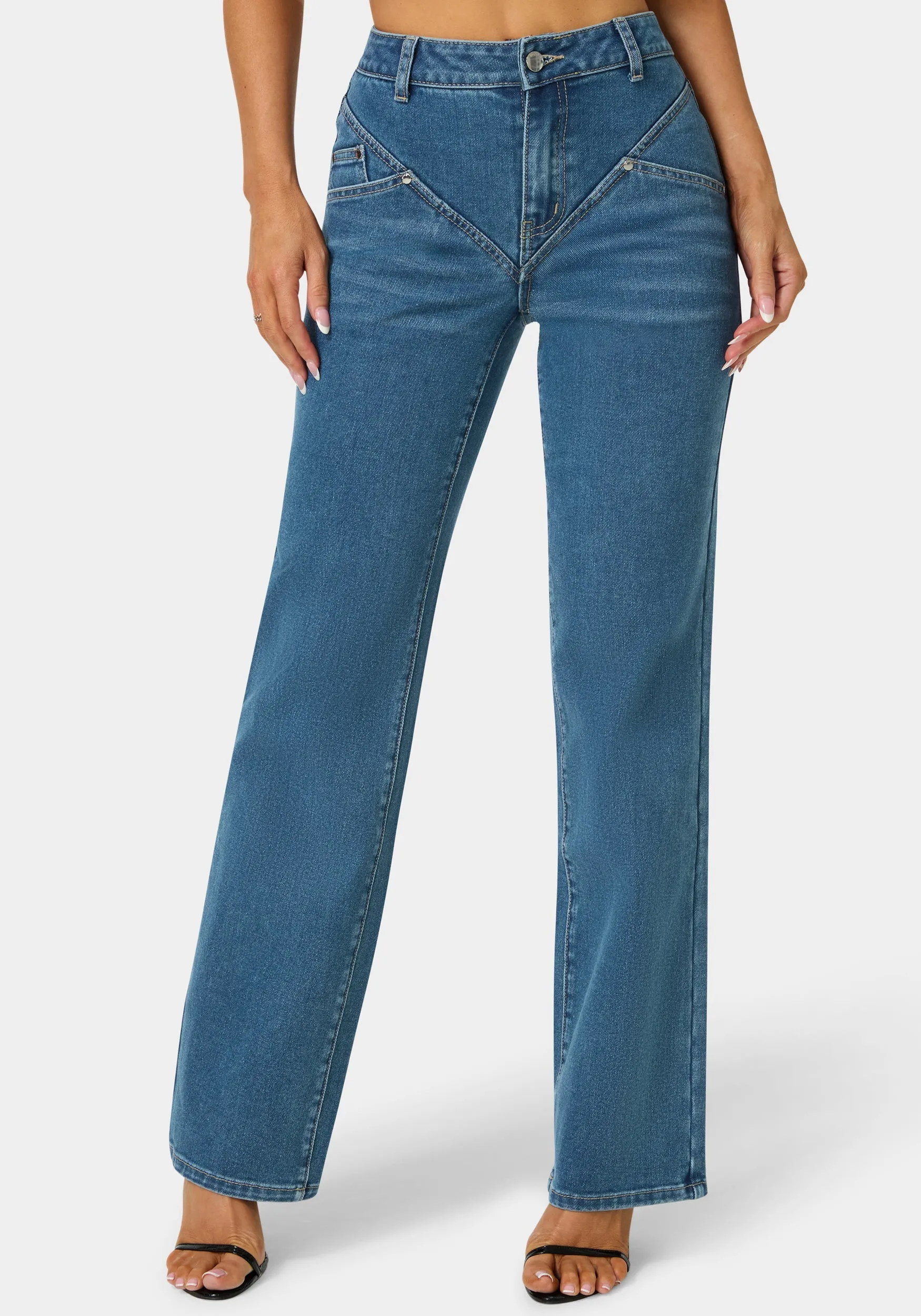 Natural Waist V Cut Straight Leg Jeans sold by Bebe
