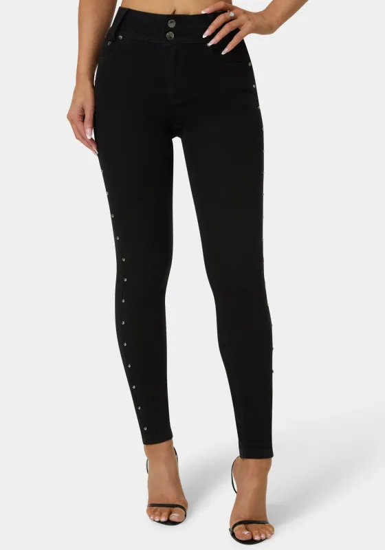 Natural Waist Studded Skinny Leg Jeans sold by Bebe