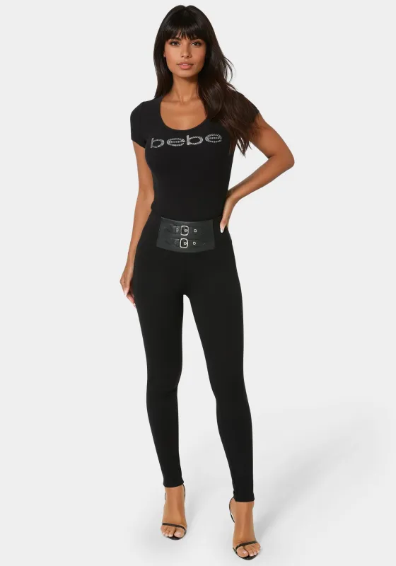 High Waist Vegan Leather Belt Legging sold by Bebe