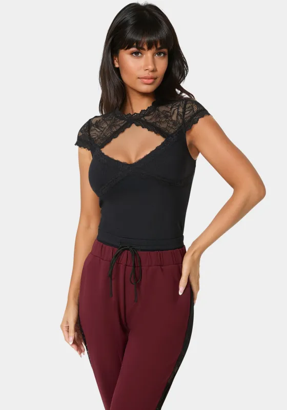 Lace Cap Sleeve Rib Knit Top sold by Bebe