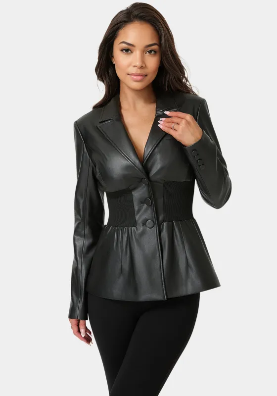 Tailored Vegan Leather Power Rib Combo Blazer sold by Bebe