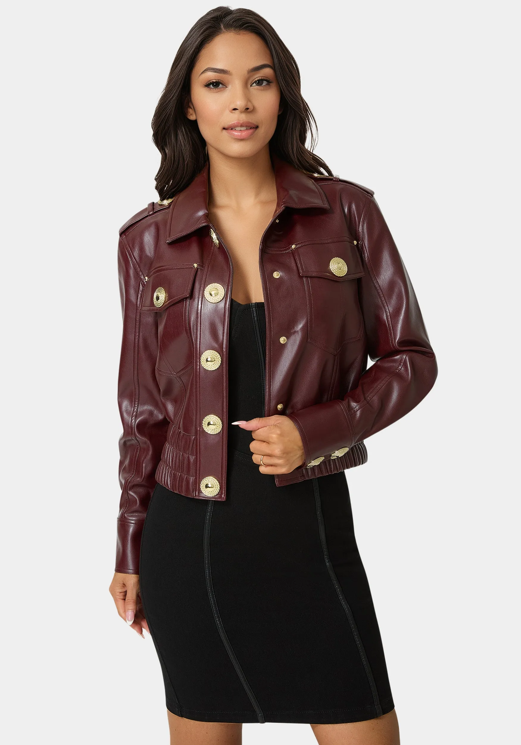 Cropped Vegan Leather Jacket sold by Bebe