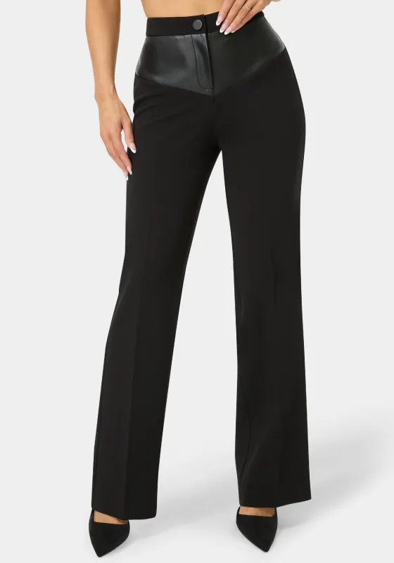 Vegan Leather Combo Straight Leg Trouser sold by Bebe