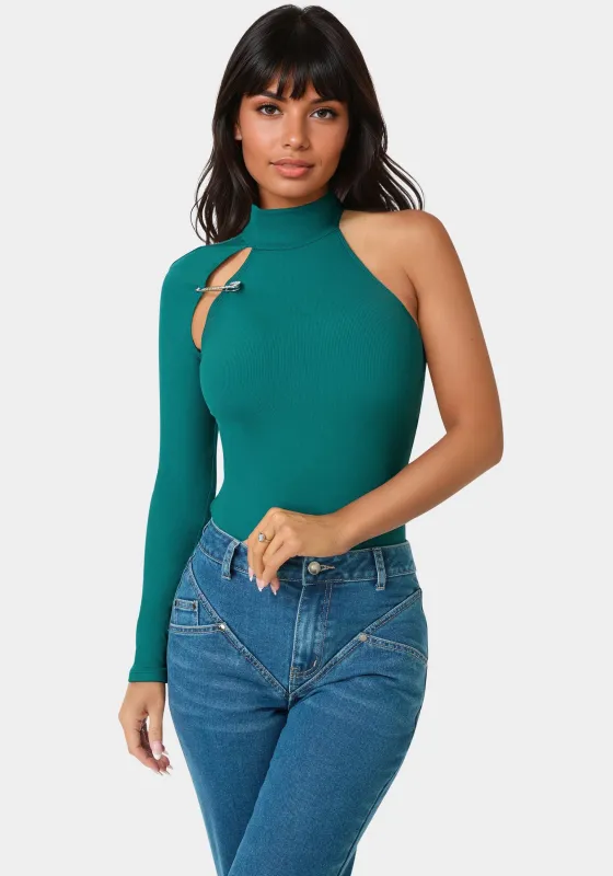 Power Rib One Sleeve Bodysuit sold by Bebe