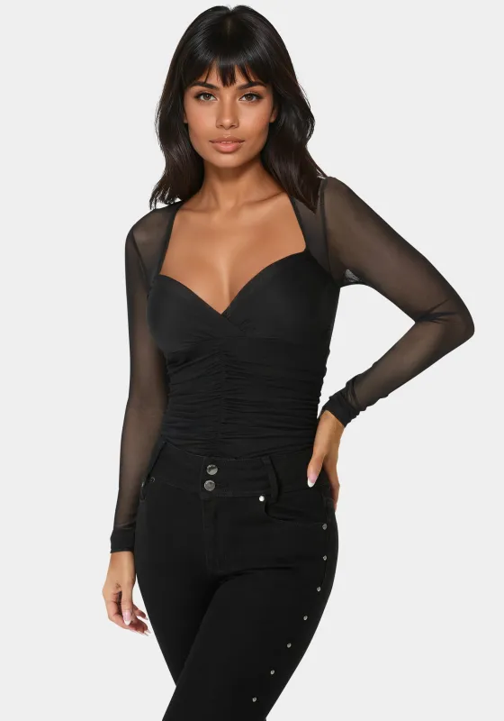 Shirred Mesh Bodysuit sold by Bebe