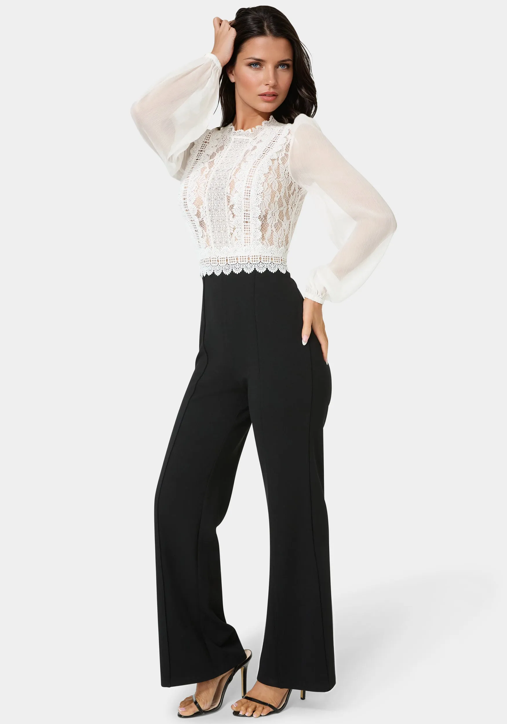 Lace Top Straight Leg Jumpsuit sold by Bebe product image thumbnail 2