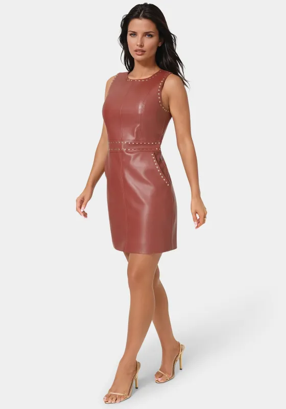 Faux Leather Stud Seam Dress sold by Bebe
