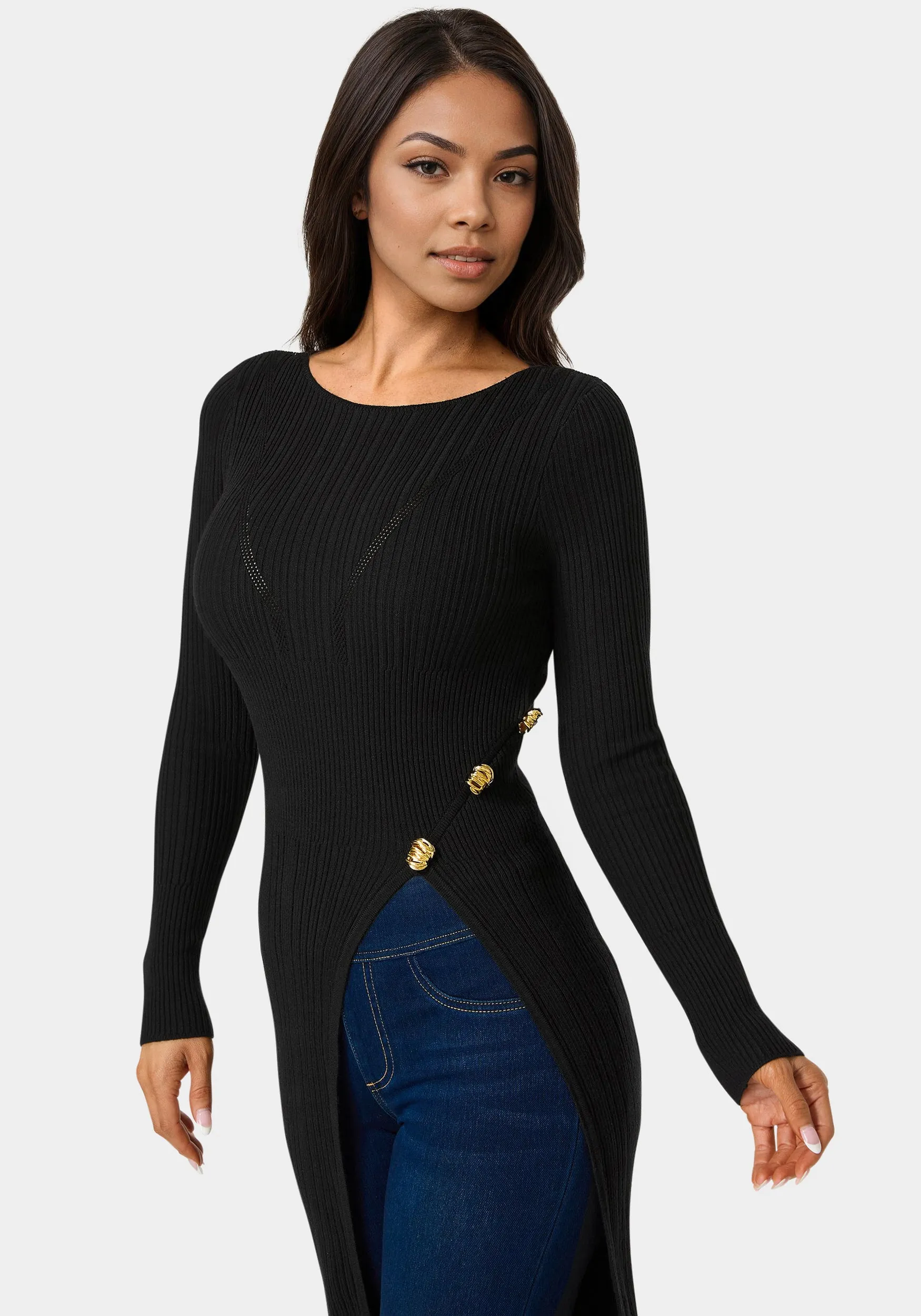 Long Body Side Slit Sweater sold by Bebe product image thumbnail 3