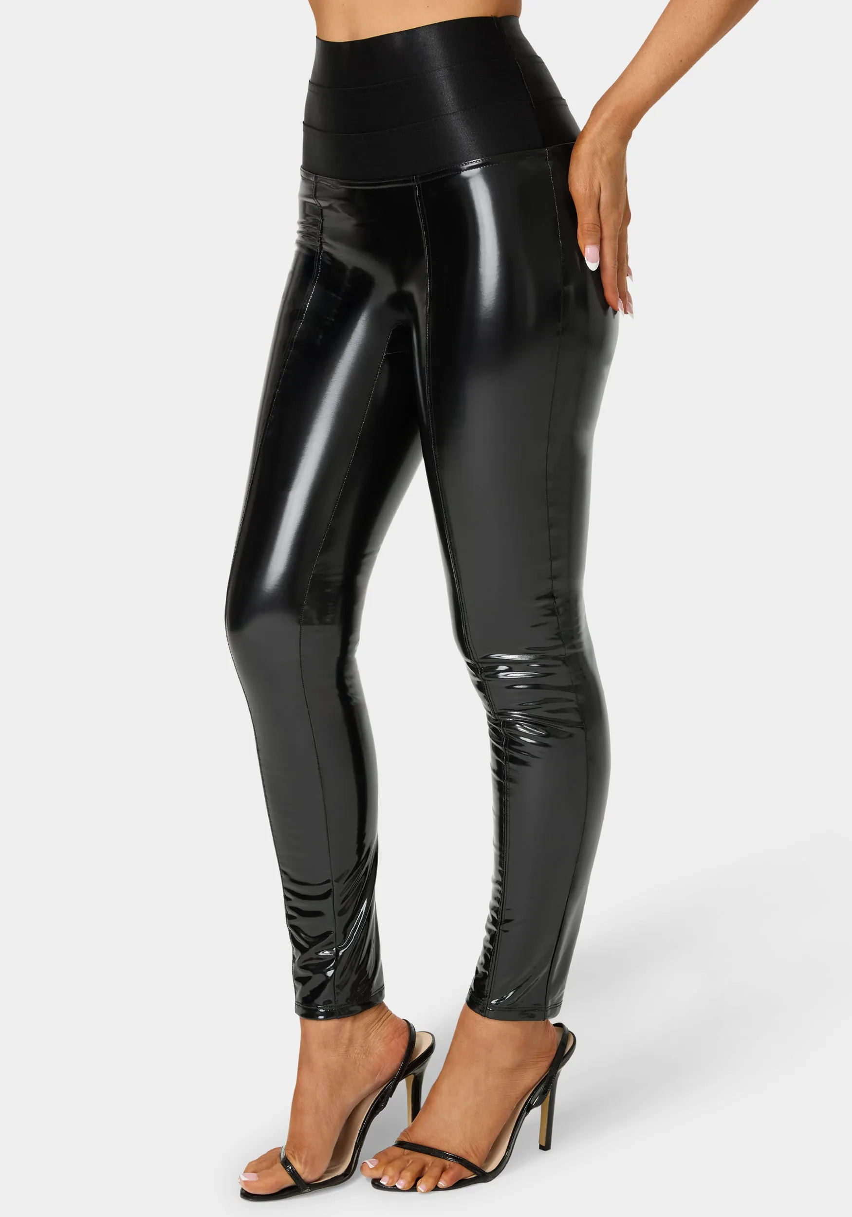 High Waist Elastic Waistband Shiny Vegan Leather Legging sold by Bebe product image thumbnail 3