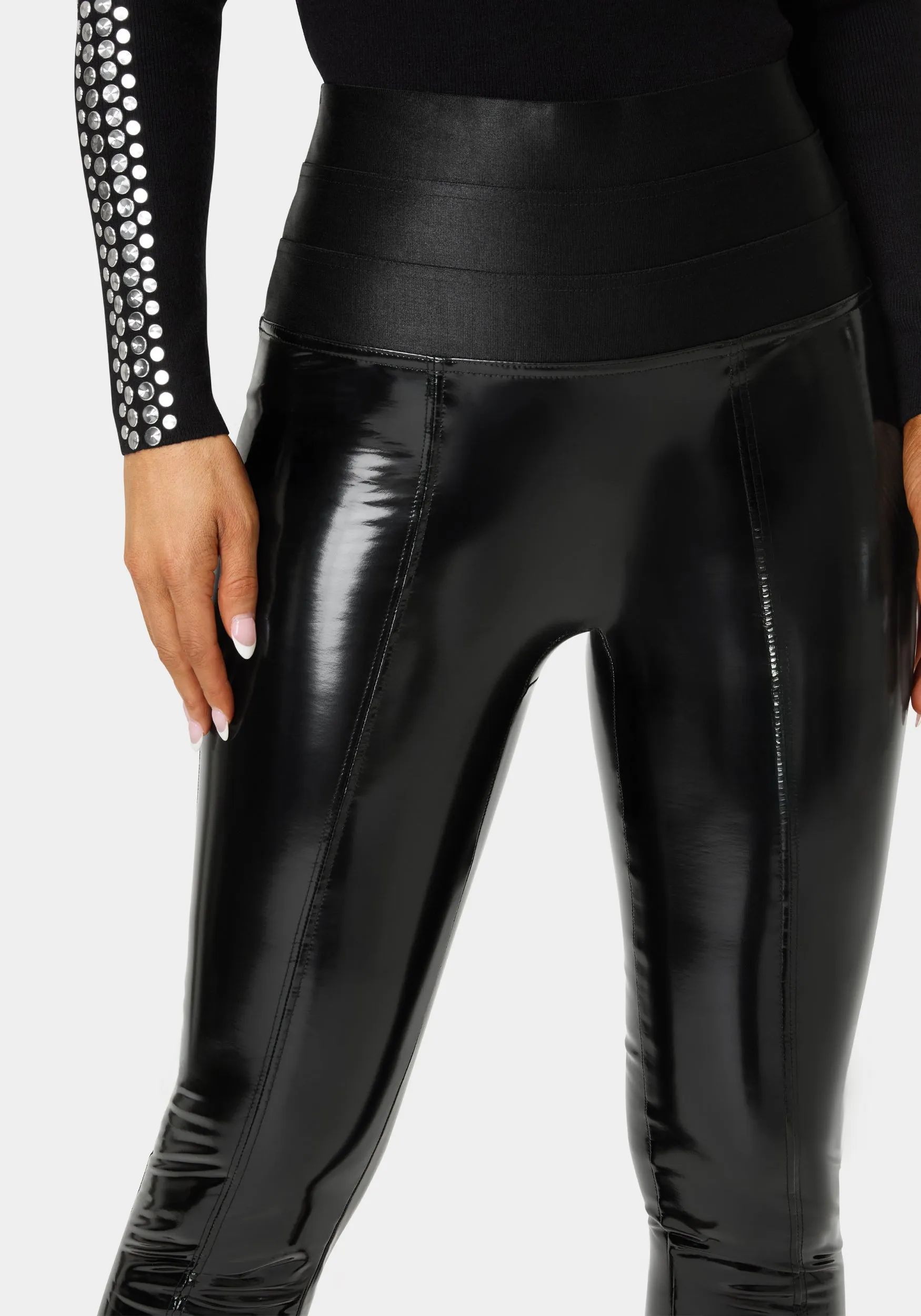 High Waist Elastic Waistband Shiny Vegan Leather Legging sold by Bebe product image thumbnail 4