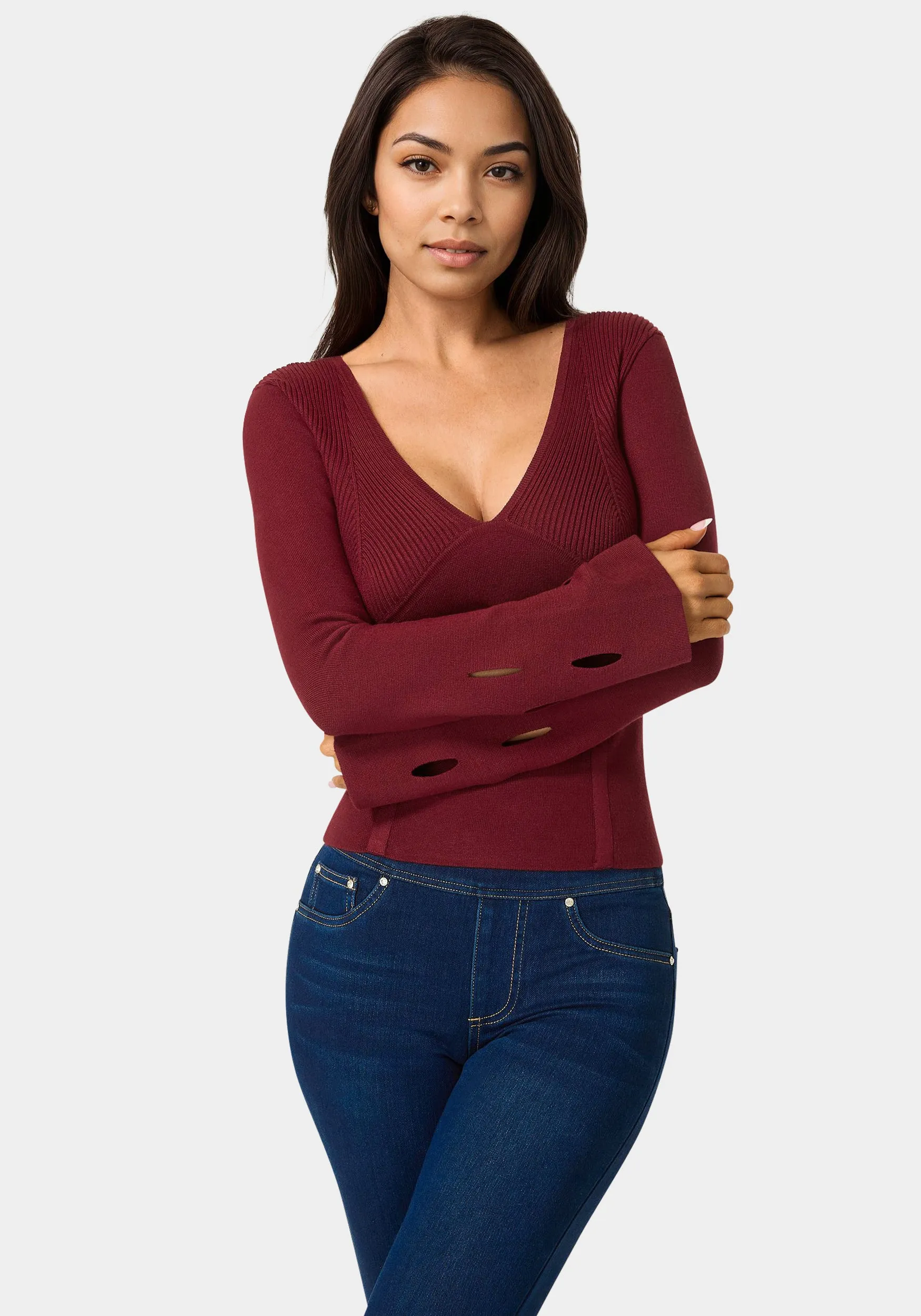 Cut Out Sleeve Detail Sweater sold by Bebe