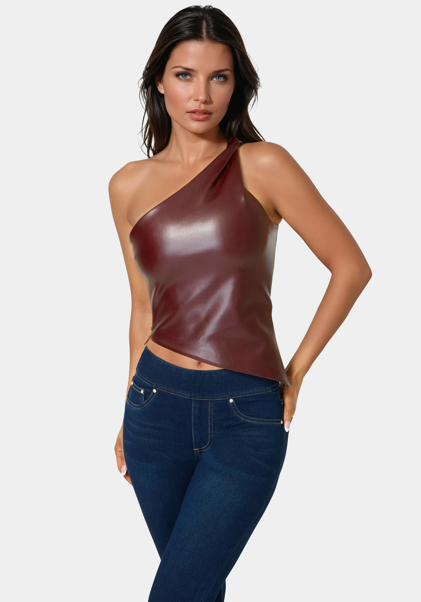 Vegan Leather One Shoulder Top sold by Bebe