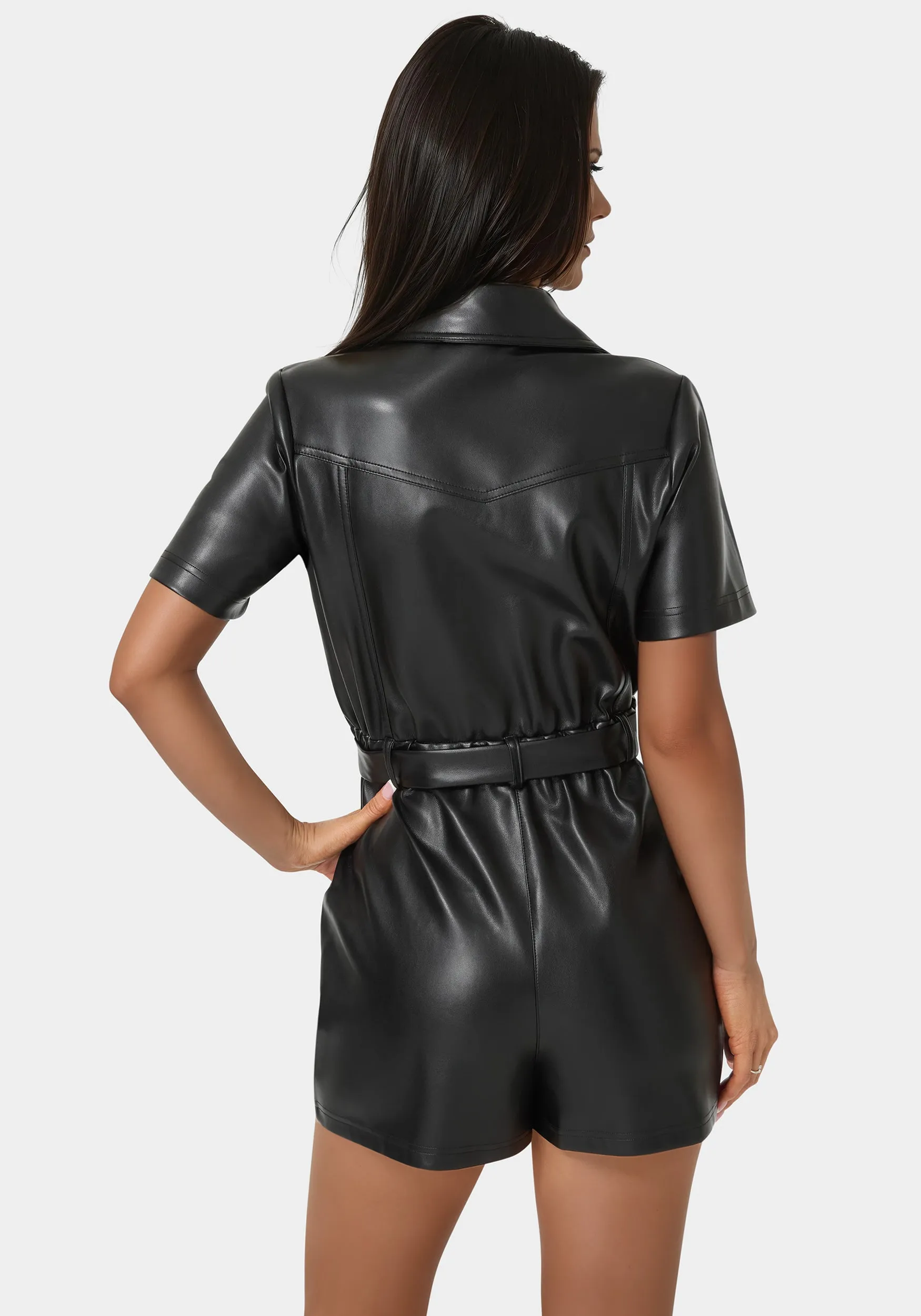 Faux Leather Zip Front Romper sold by Bebe product image thumbnail 3