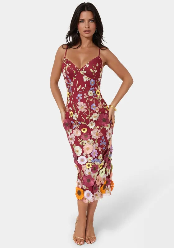 3D Floral Strappy V-Neck Midi Dress sold by Bebe