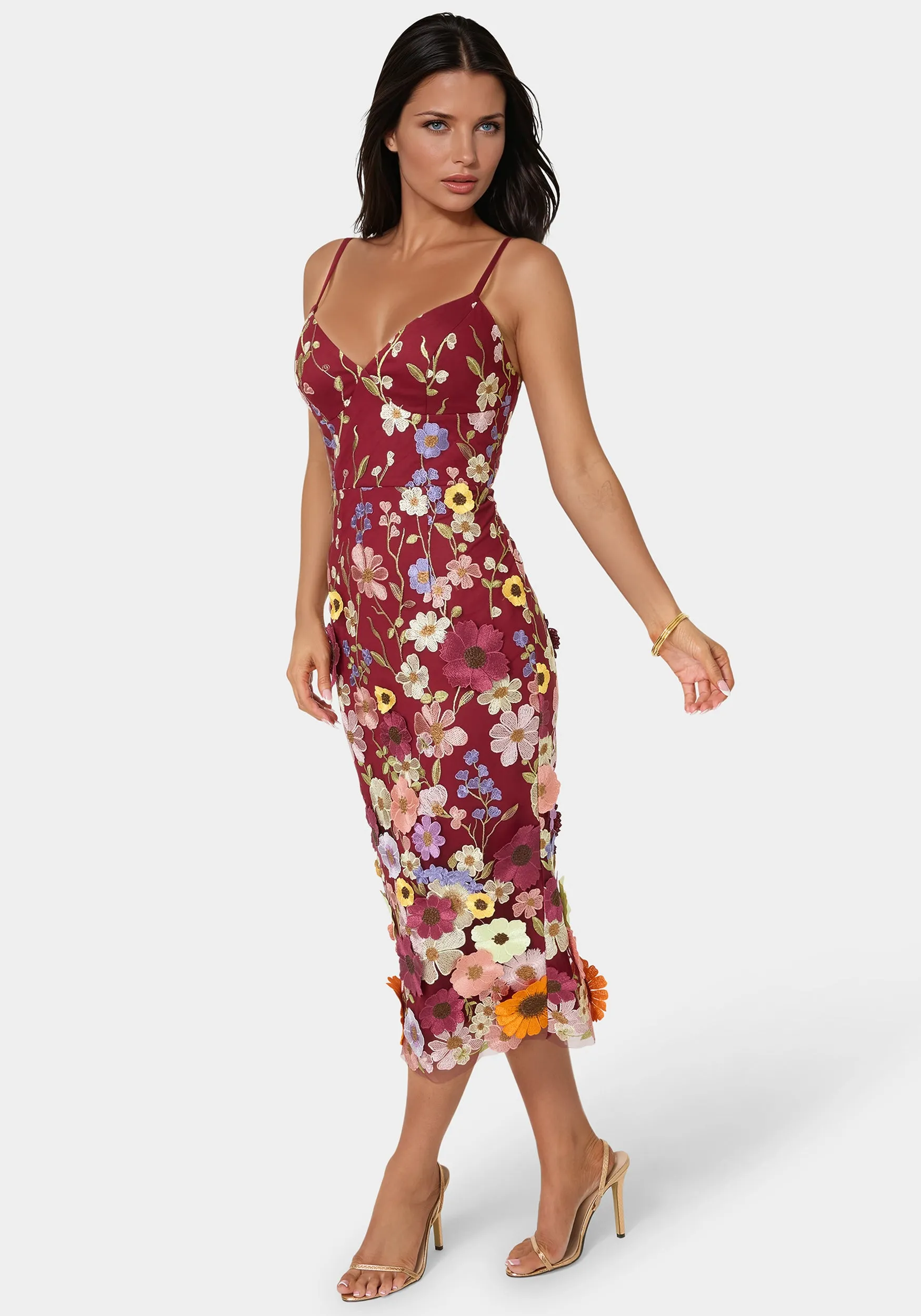 3D Floral Strappy V-Neck Midi Dress sold by Bebe product image thumbnail 2