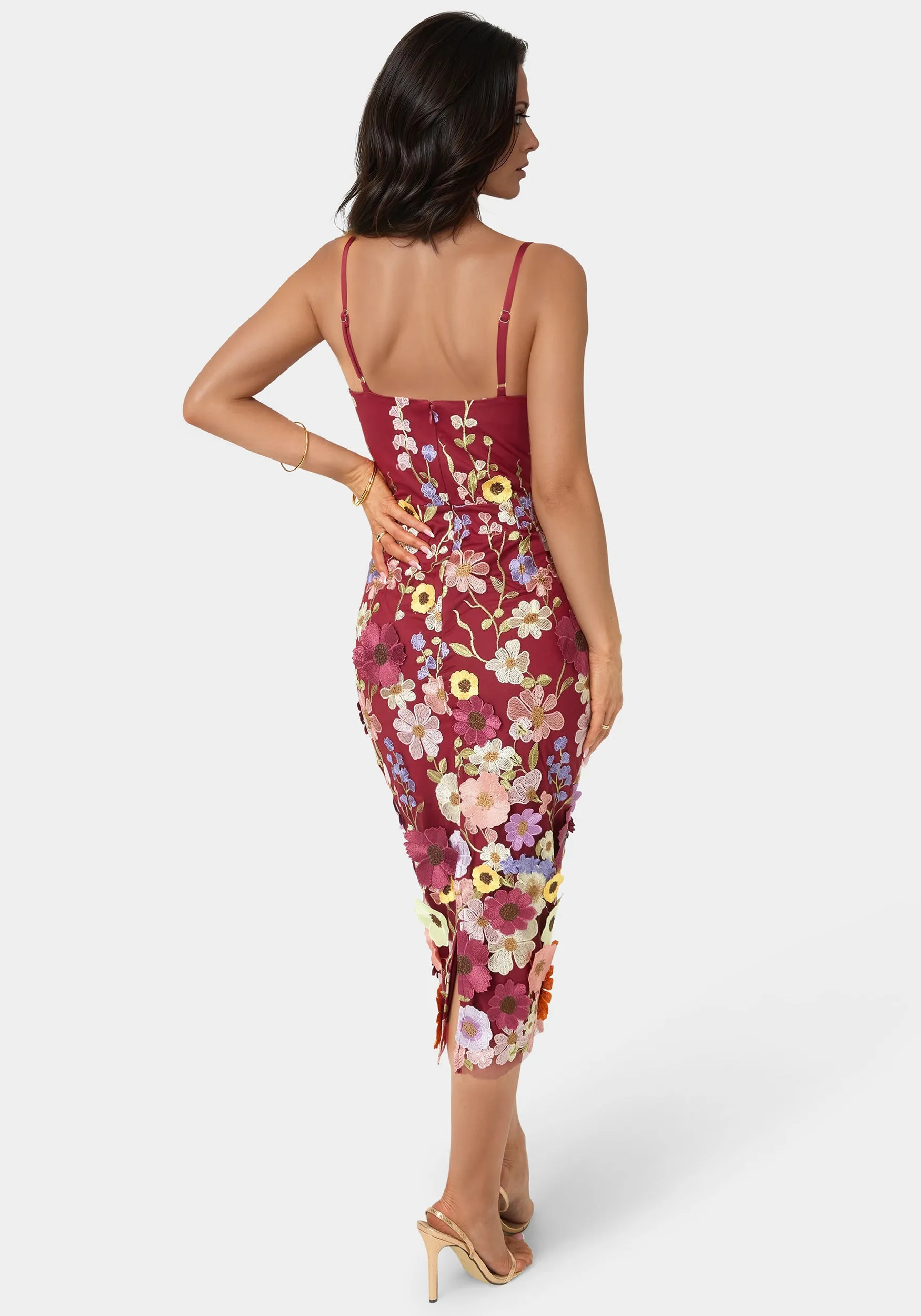 3D Floral Strappy V-Neck Midi Dress sold by Bebe product image thumbnail 3