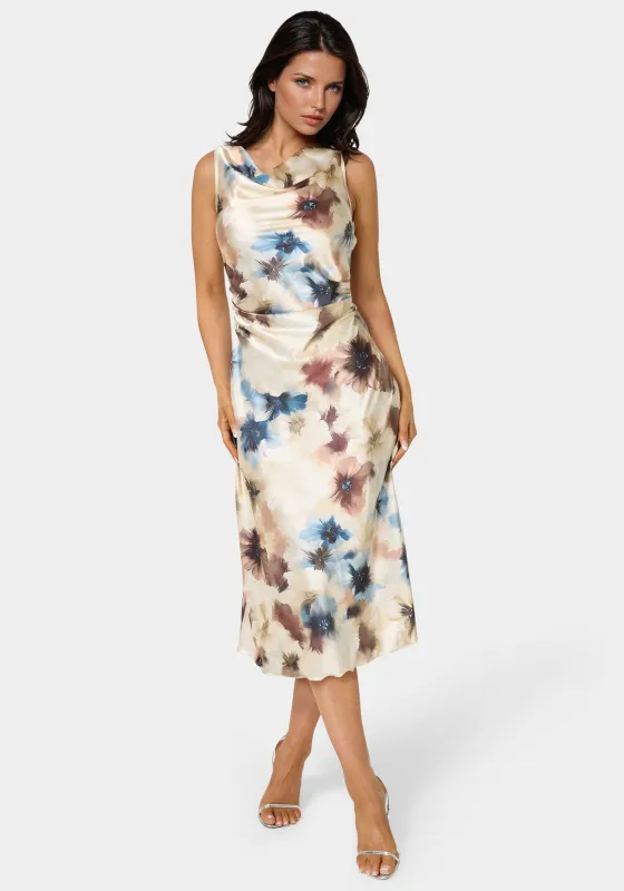 Printed Satin Cowl Maxi Dress sold by Bebe
