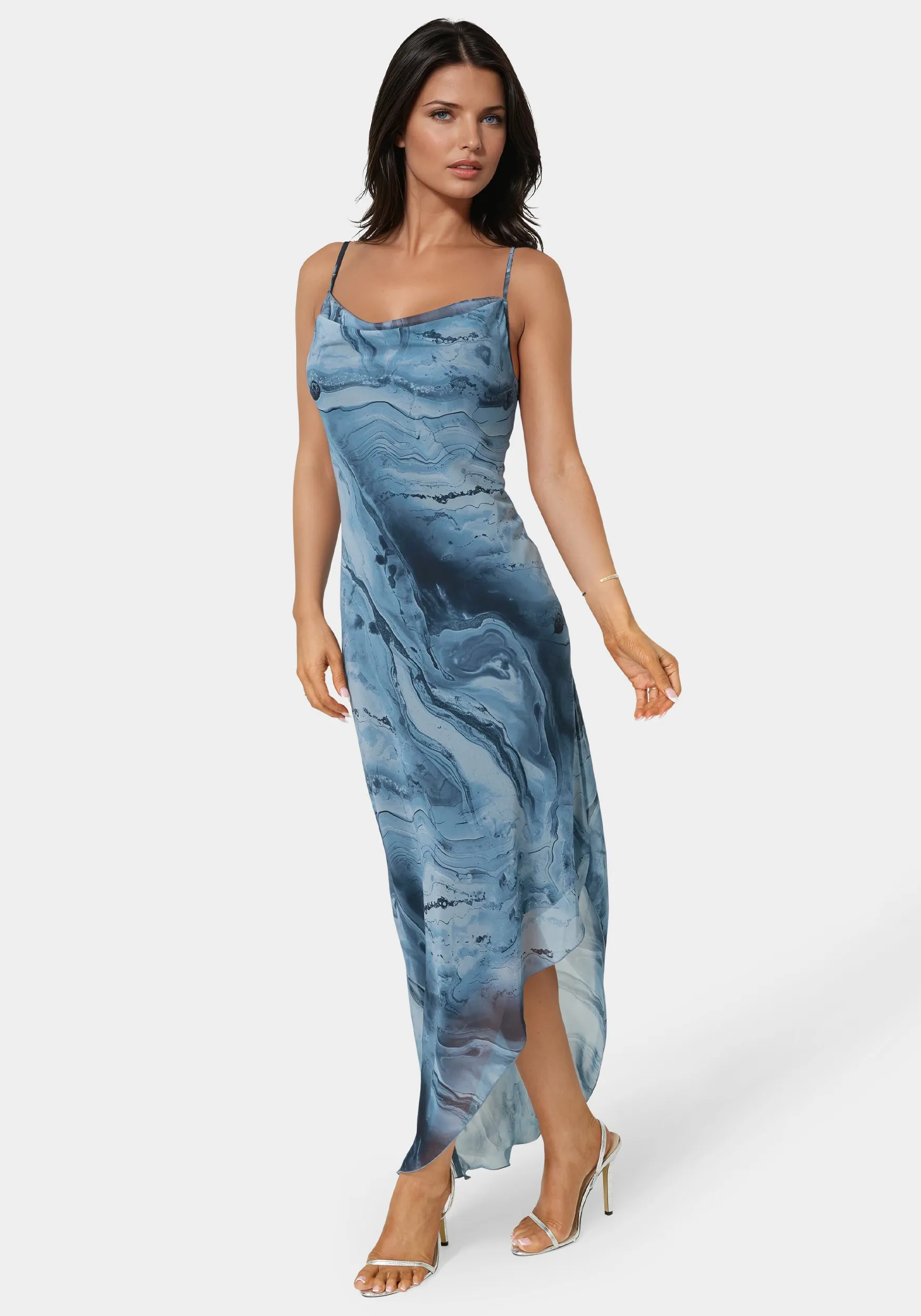 Printed Chiffon Cowl Asymmetrical Maxi Dress sold by Bebe product image thumbnail 2