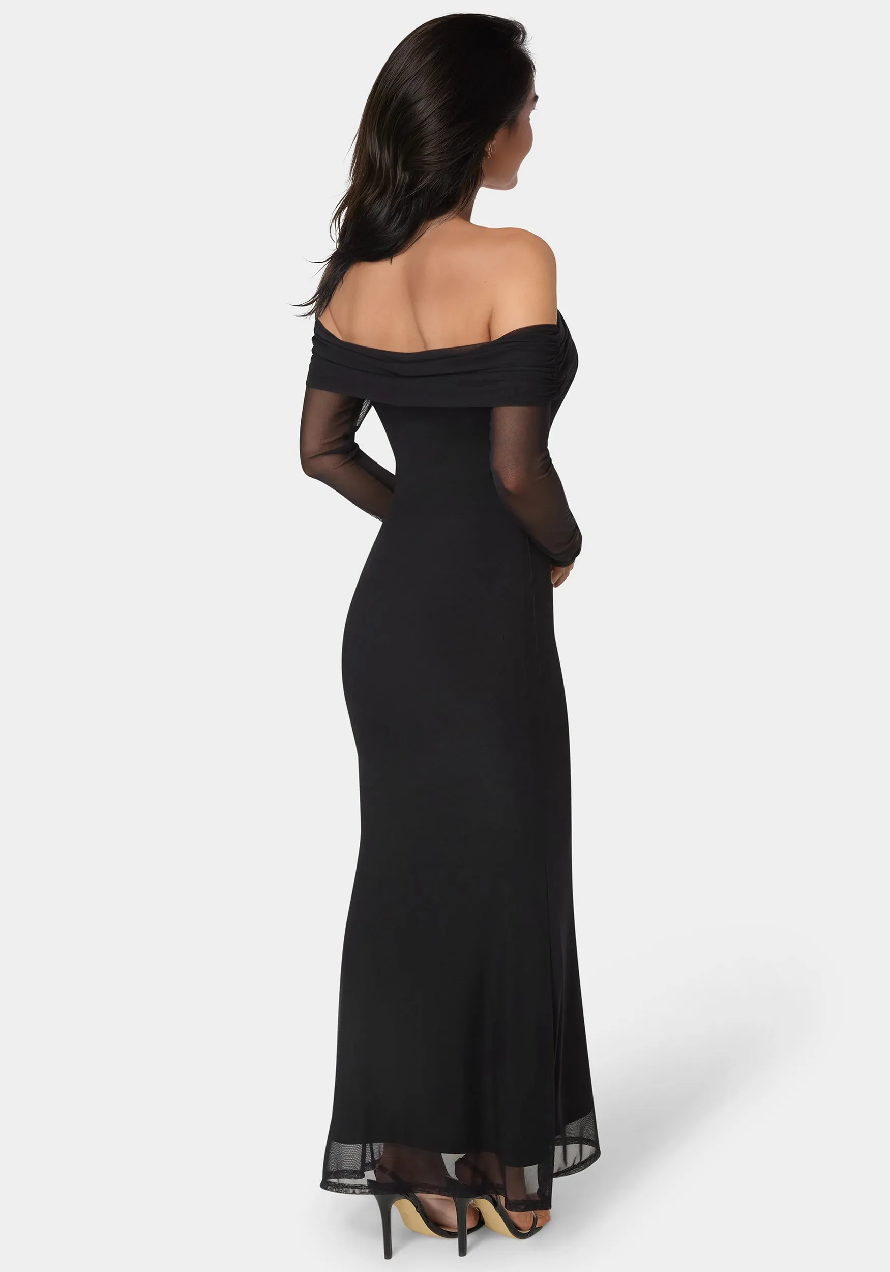 Long Sleeve Off the Shoulder Mesh Maxi Dress sold by Bebe product image thumbnail 3