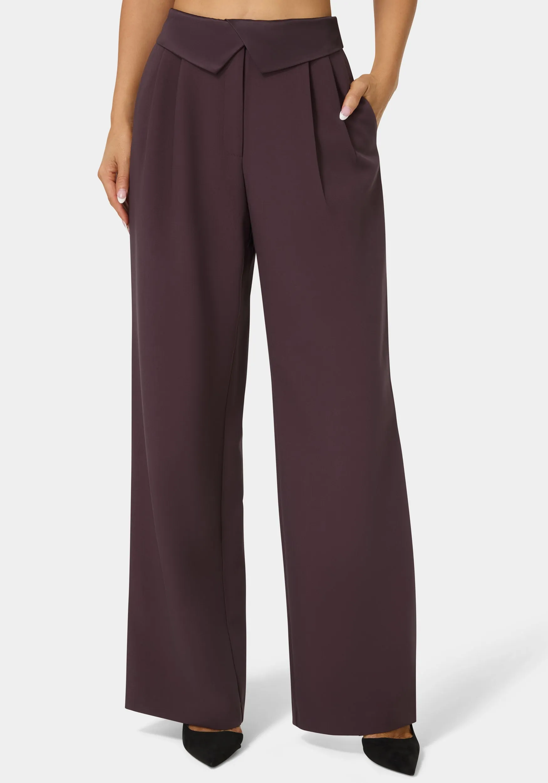 Tailored Foldover Waistband Wide Leg Pant sold by Bebe