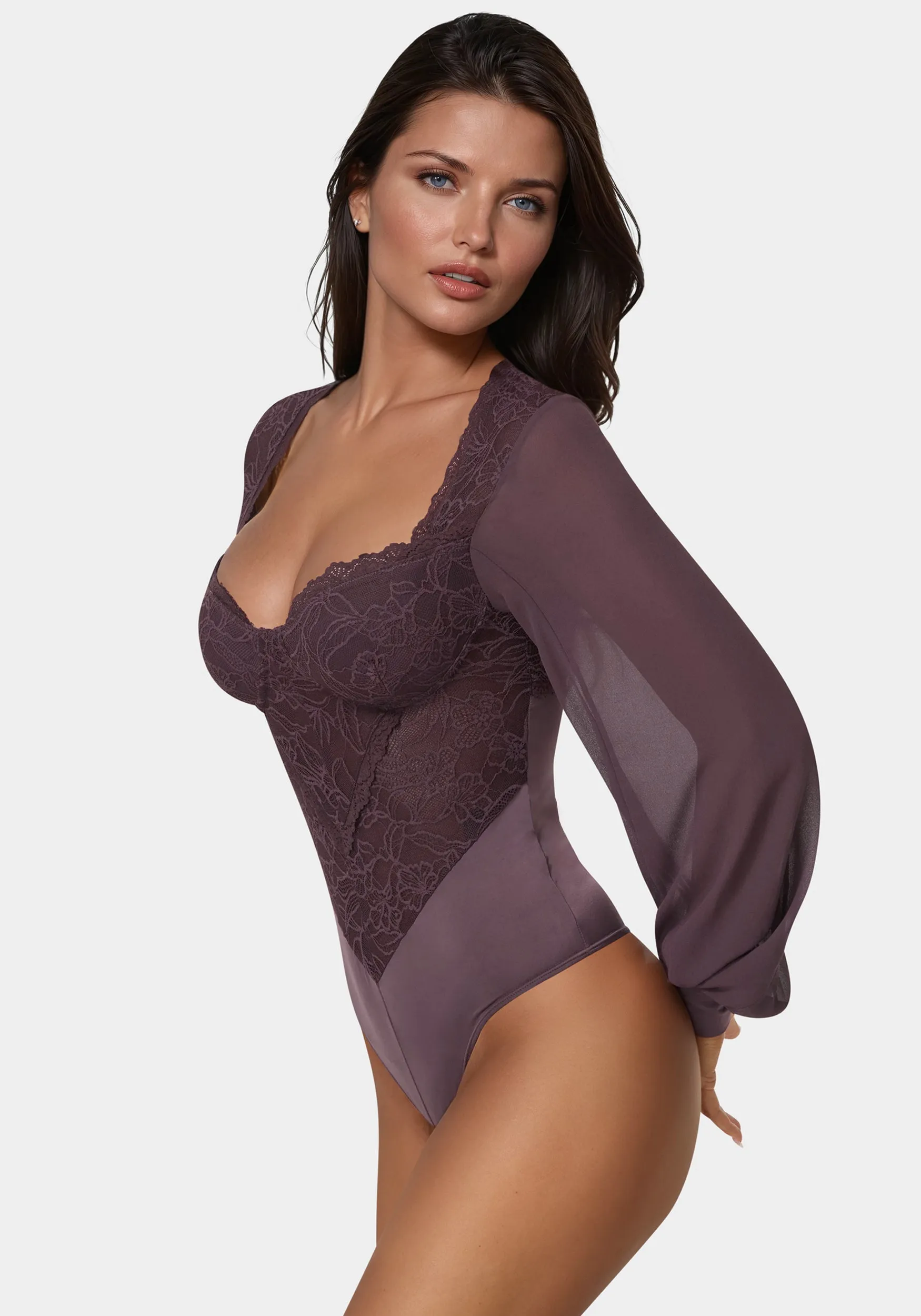 Lace Chiffon Long Sleeve Bodysuit sold by Bebe product image thumbnail 2