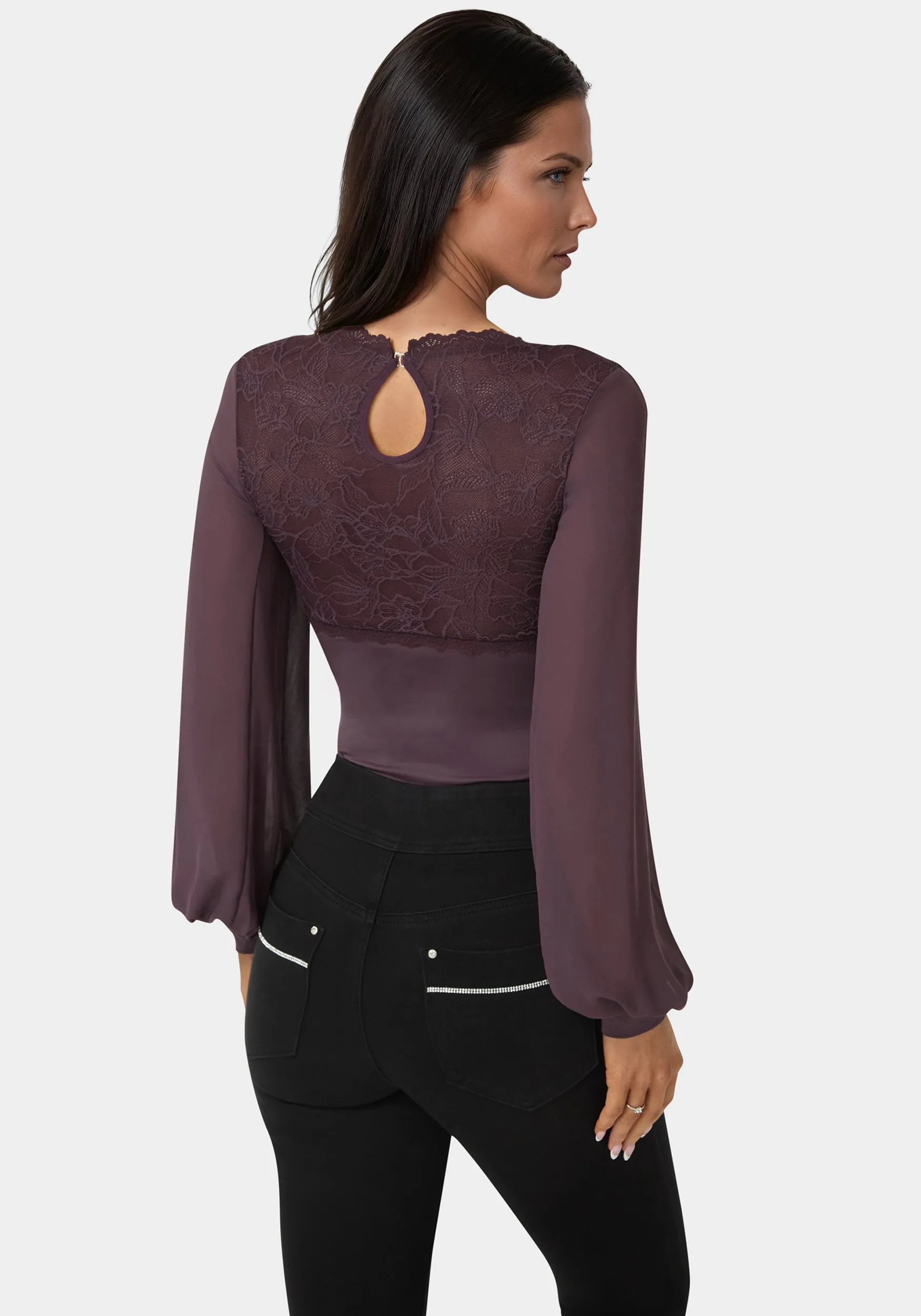 Lace Chiffon Long Sleeve Bodysuit sold by Bebe product image thumbnail 3