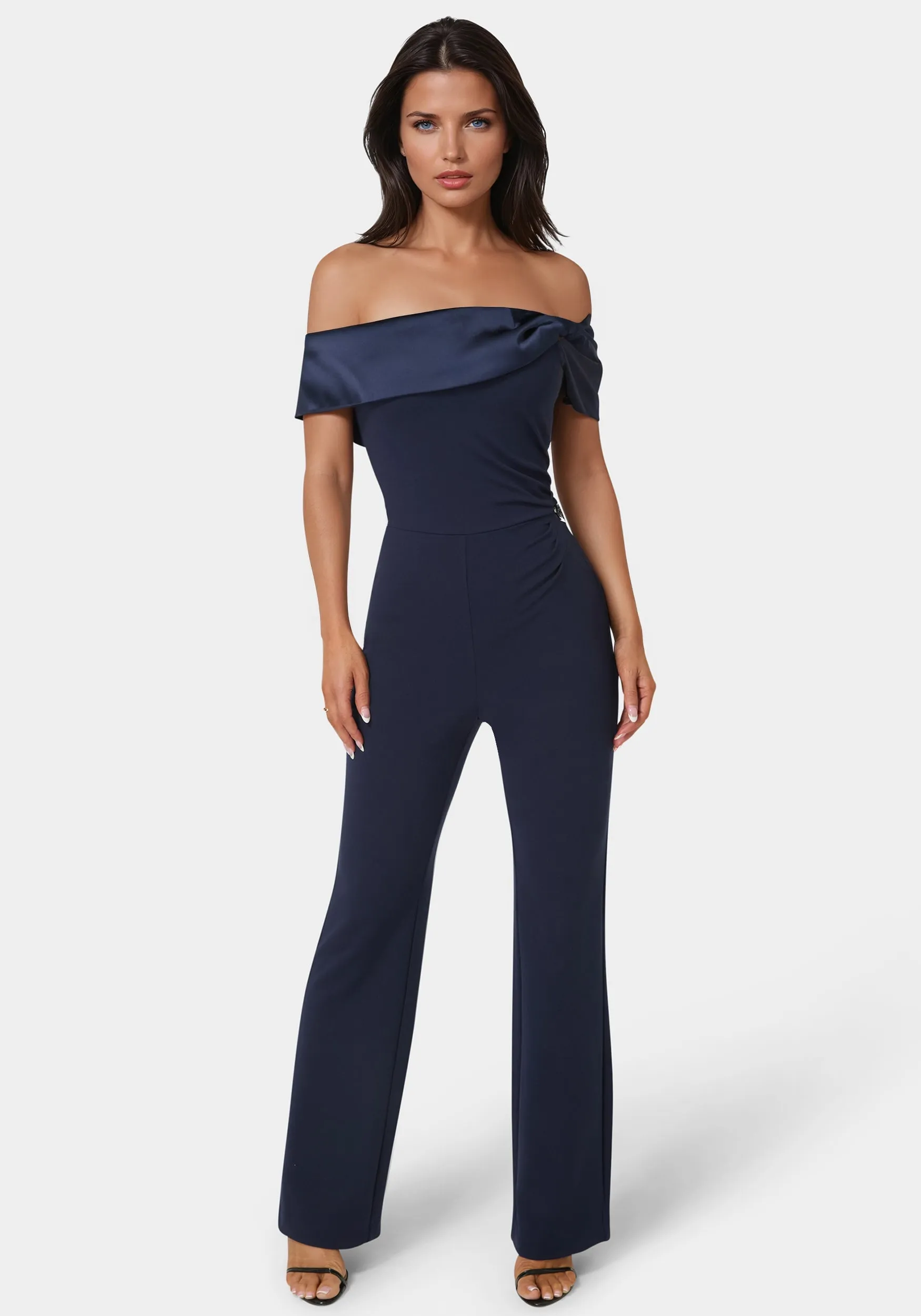 Off Shoulder Straight Leg Jumpsuit sold by Bebe