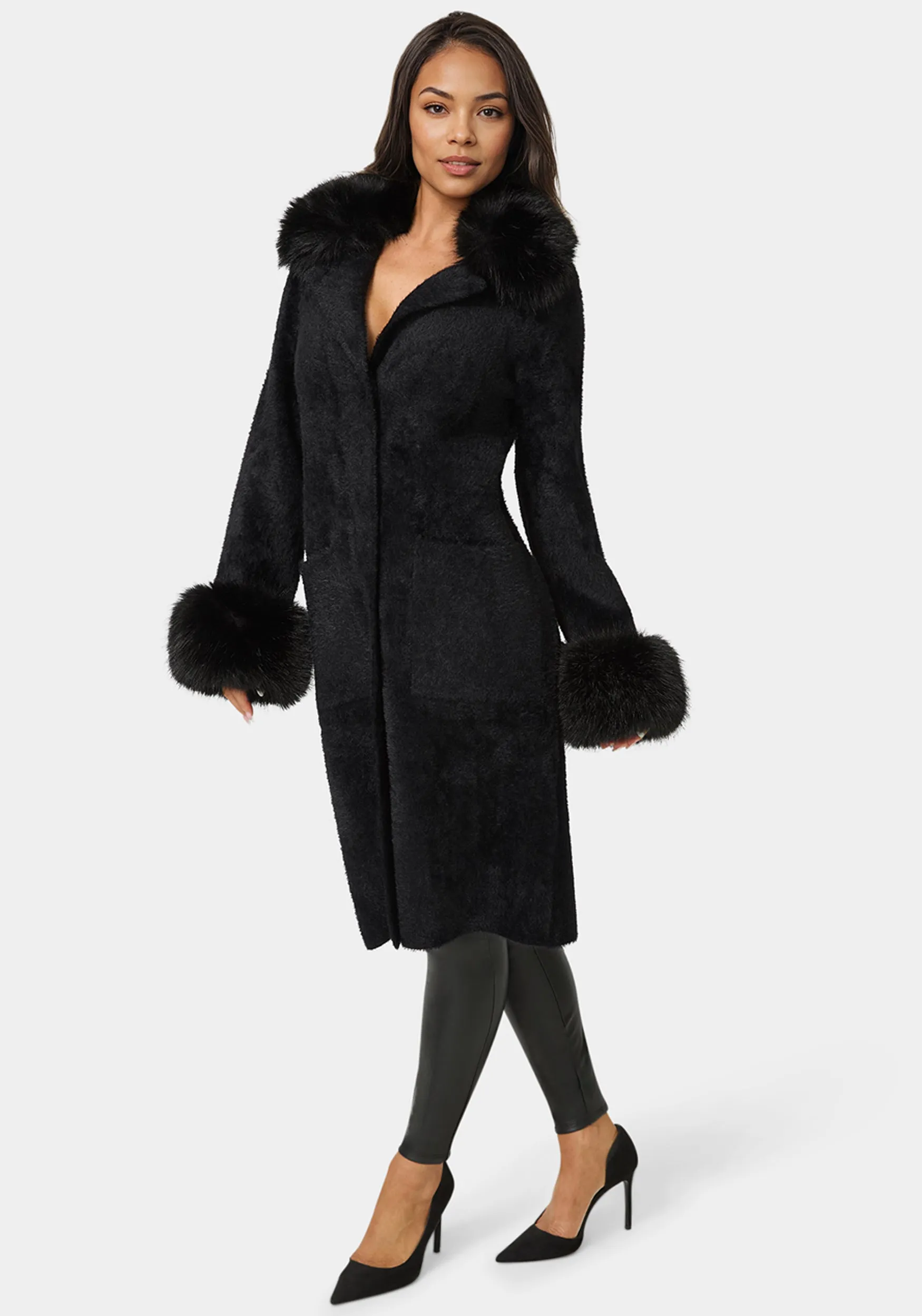 Faux Fur Collar And Cuff Long Coat sold by Bebe product image thumbnail 2