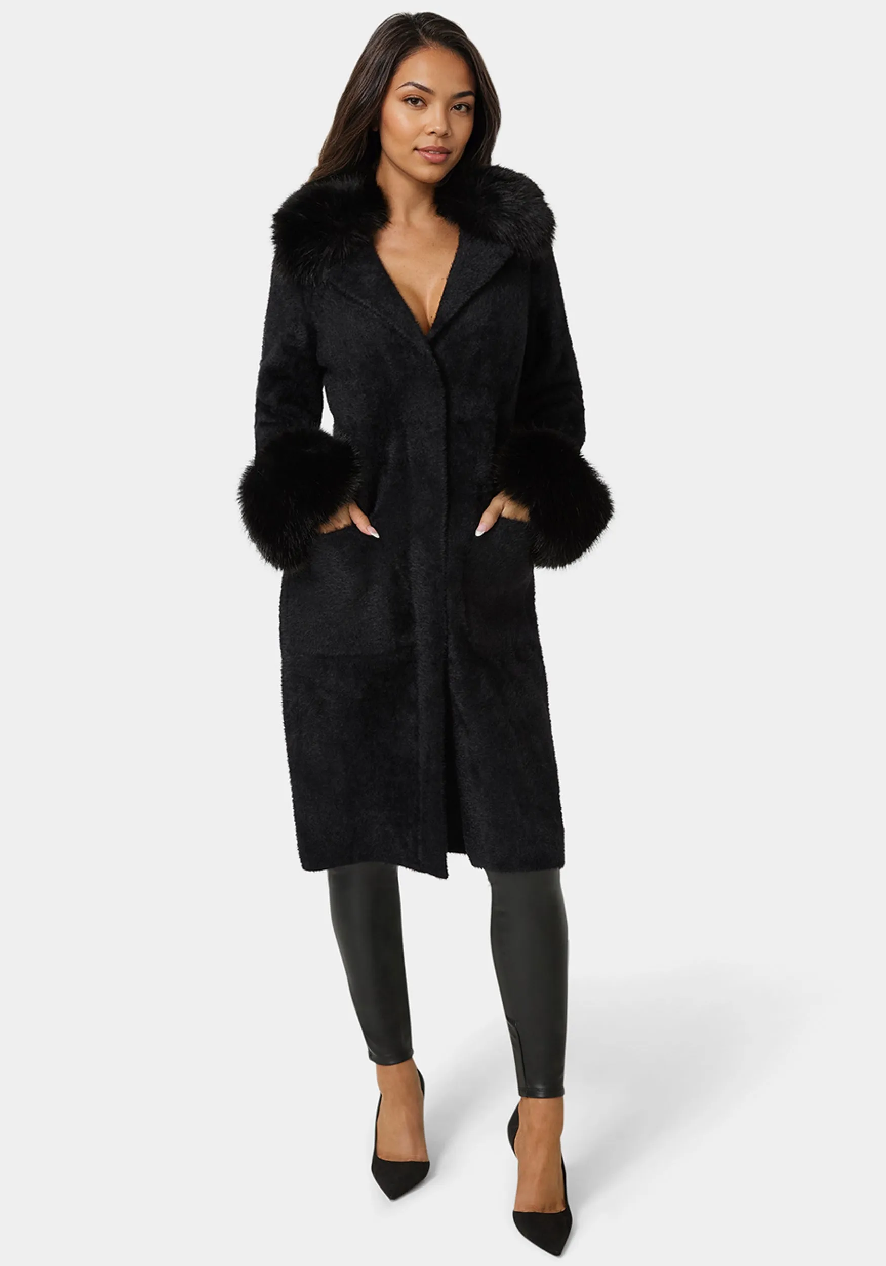 Faux Fur Collar And Cuff Long Coat sold by Bebe