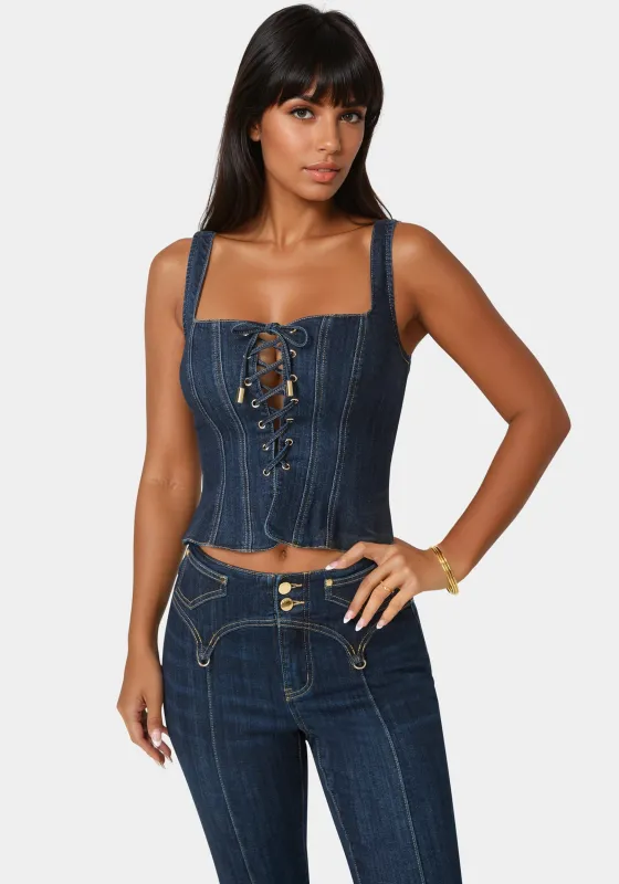 Lace Up Corset Denim Top sold by Bebe