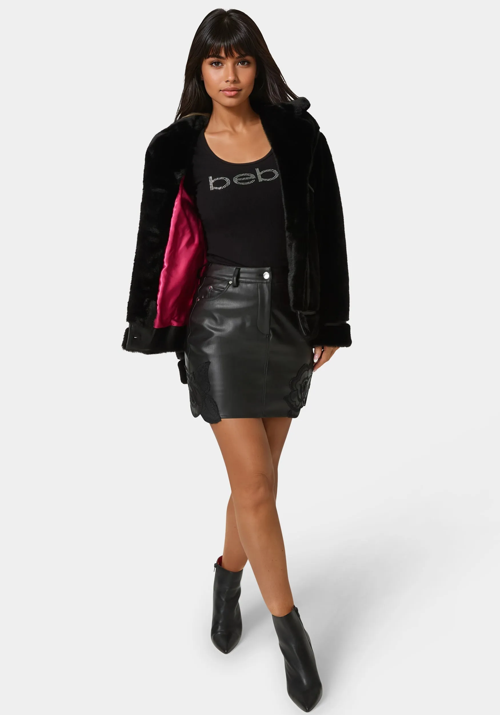 Vegan Leather Trim Faux Fur Jacket sold by Bebe product image thumbnail 4