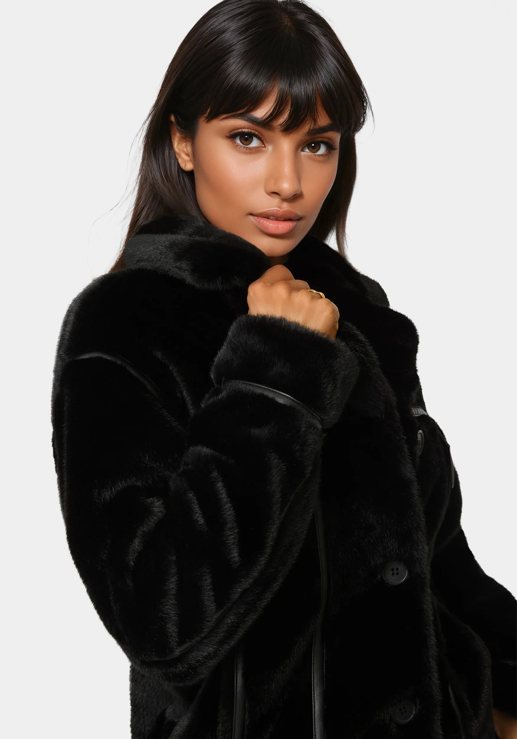 Vegan Leather Trim Faux Fur Jacket sold by Bebe product image thumbnail 5
