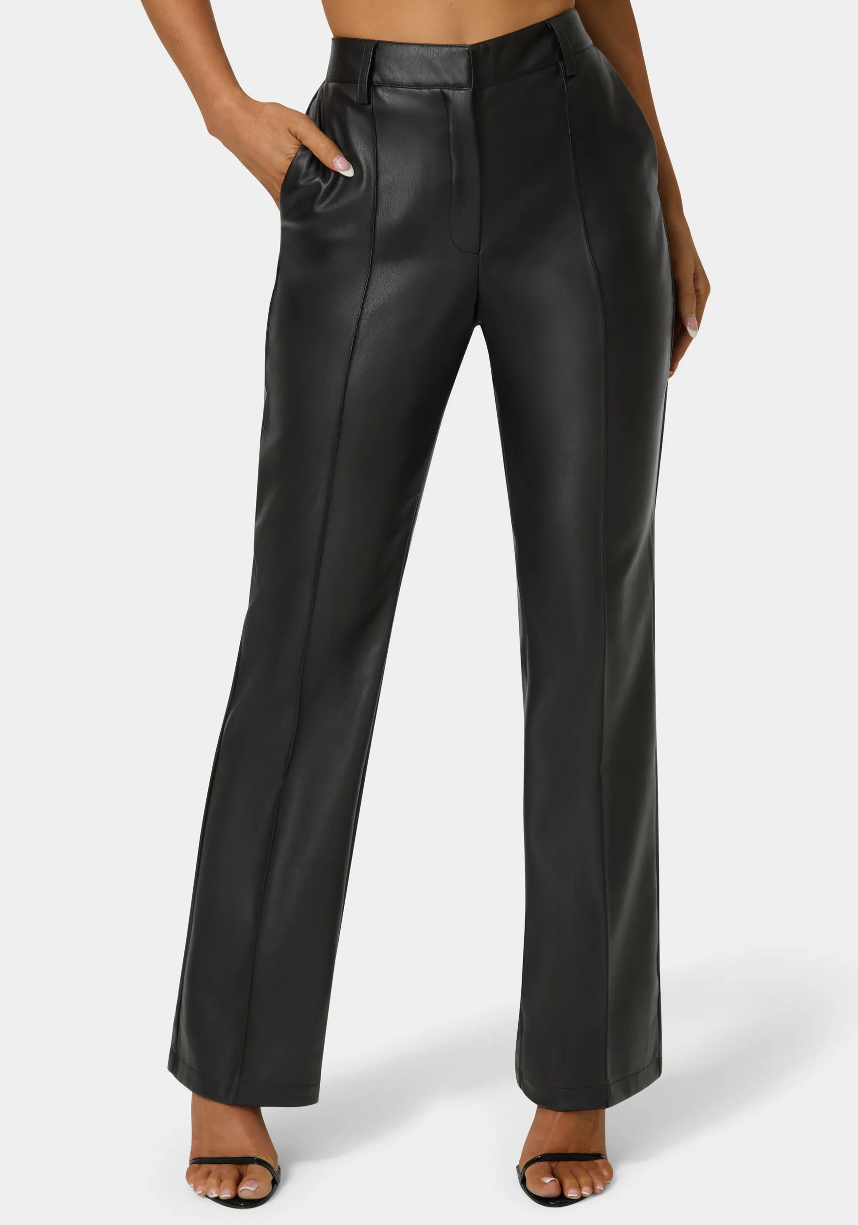 High Waist Vegan Leather Fit & Flare Pant sold by Bebe