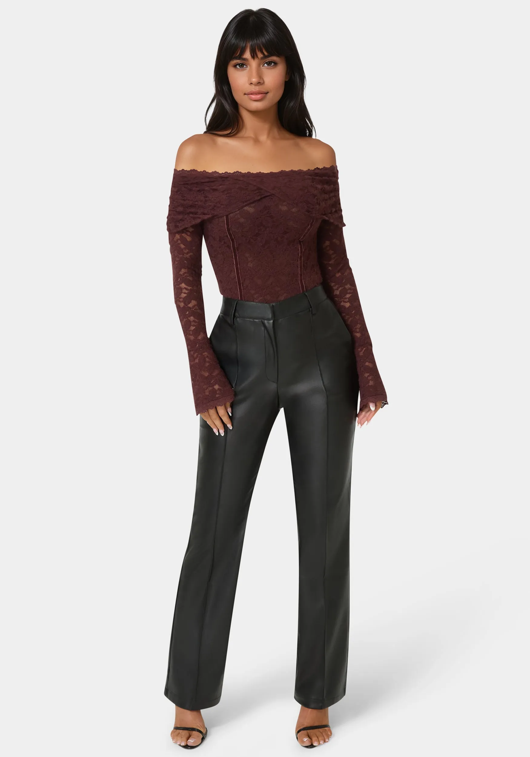 High Waist Vegan Leather Fit & Flare Pant sold by Bebe product image thumbnail 2