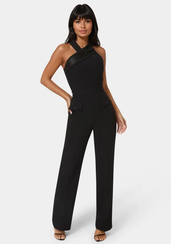 Tuxedo Straight Flared Leg Jumpsuit sold by Bebe