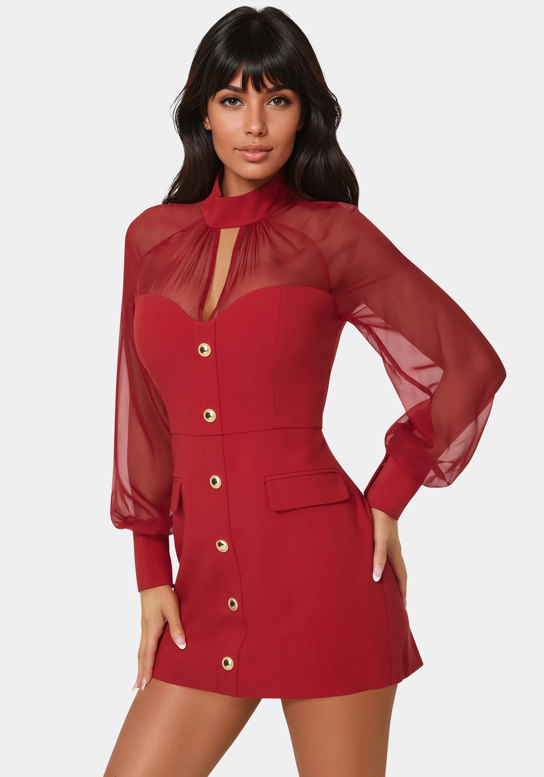 Mixed Media Long Sleeve Romper sold by Bebe product image thumbnail 2