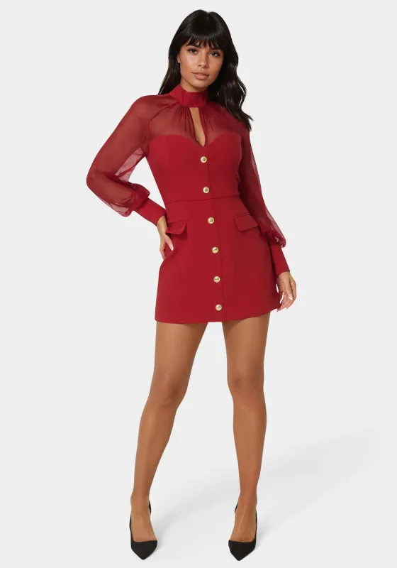 Mixed Media Long Sleeve Romper sold by Bebe