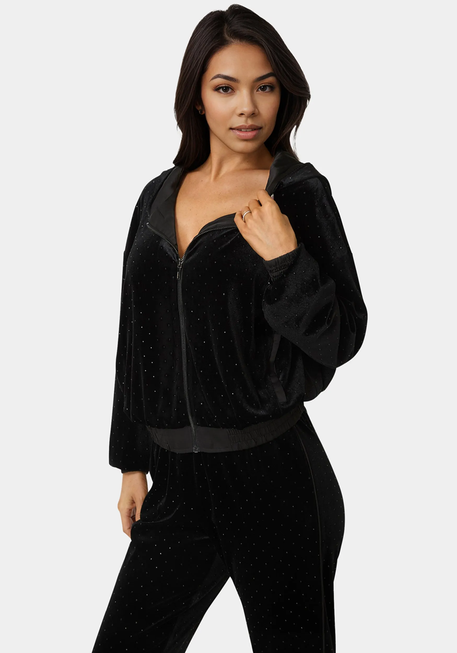 Embellished Zip Up Hoodie sold by Bebe