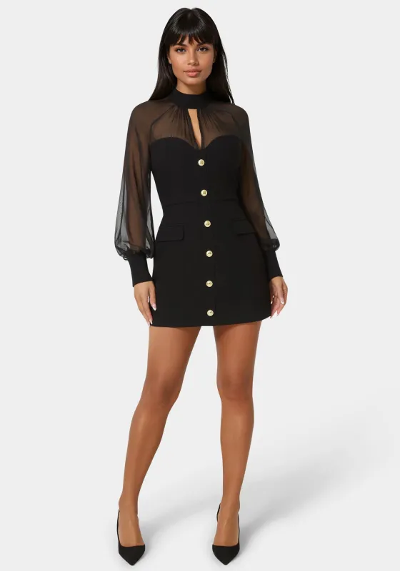 Mixed Media Long Sleeve Romper sold by Bebe