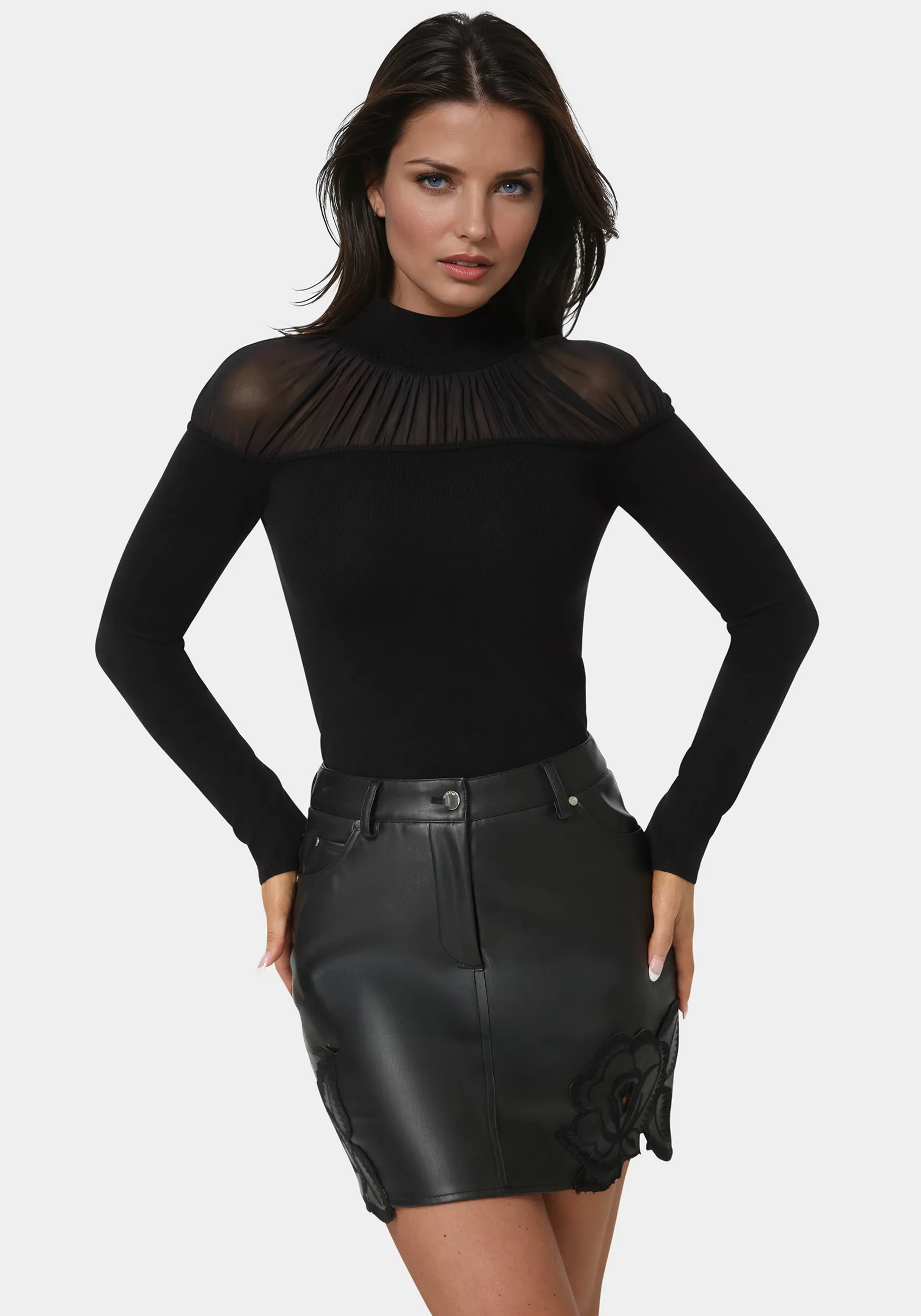 Mesh Insert Long Sleeve Sweater sold by Bebe