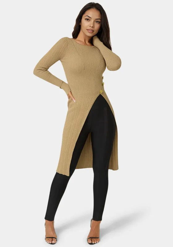 Long Body Side Slit Lurex Sweater Top sold by Bebe