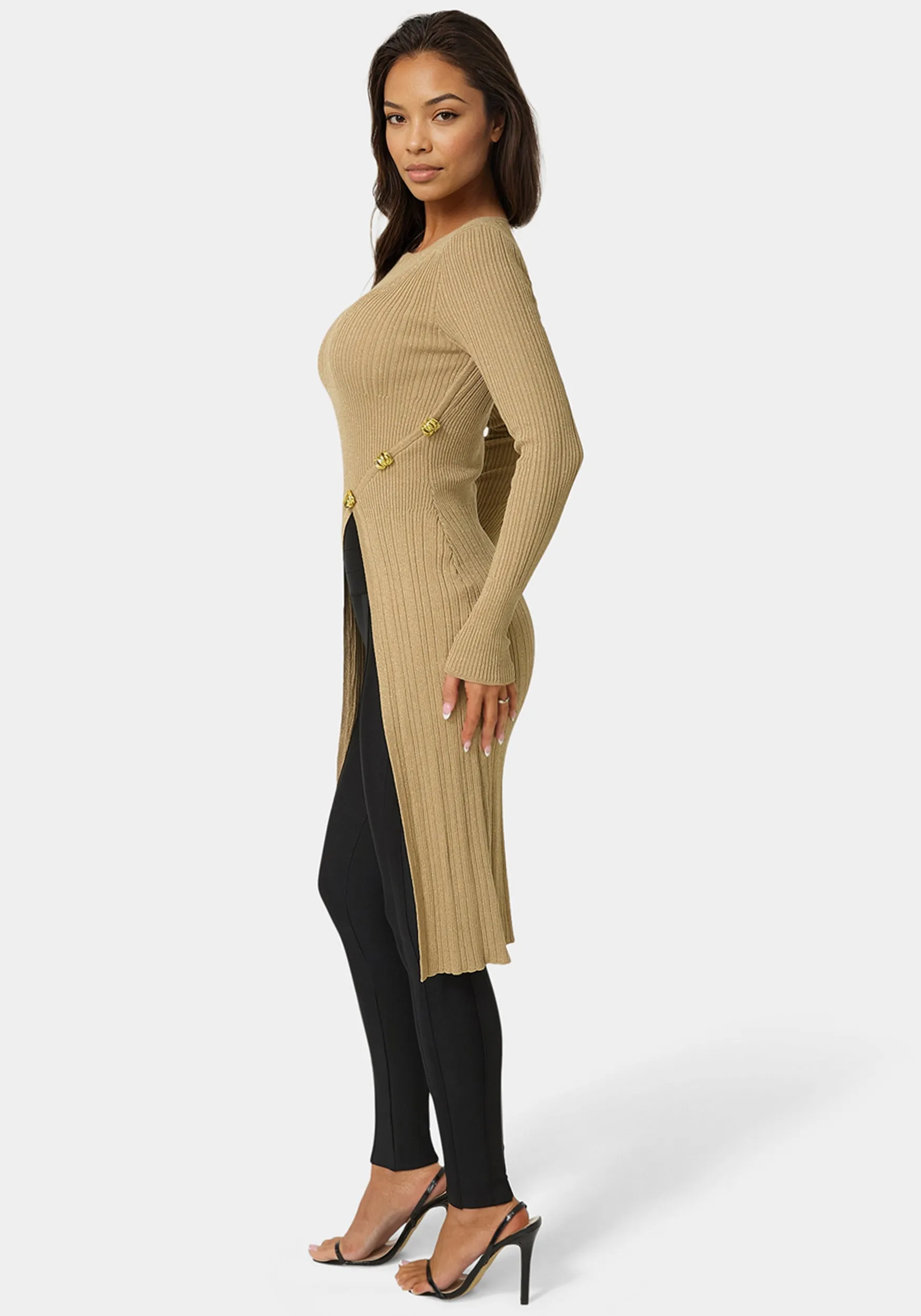 Long Body Side Slit Lurex Sweater Top sold by Bebe product image thumbnail 2