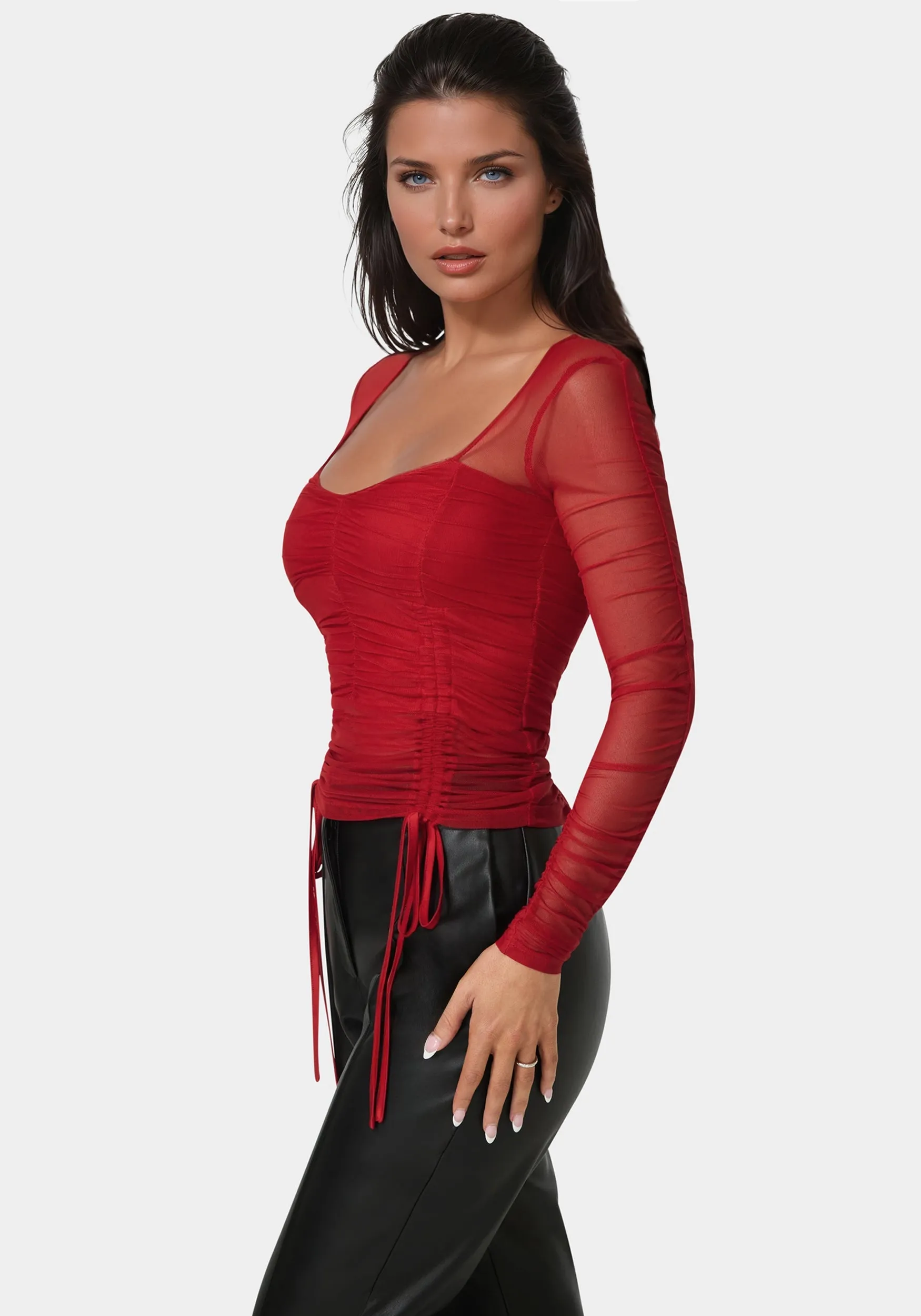 Stretch Mesh Shirring Long Sleeve Top sold by Bebe product image thumbnail 2