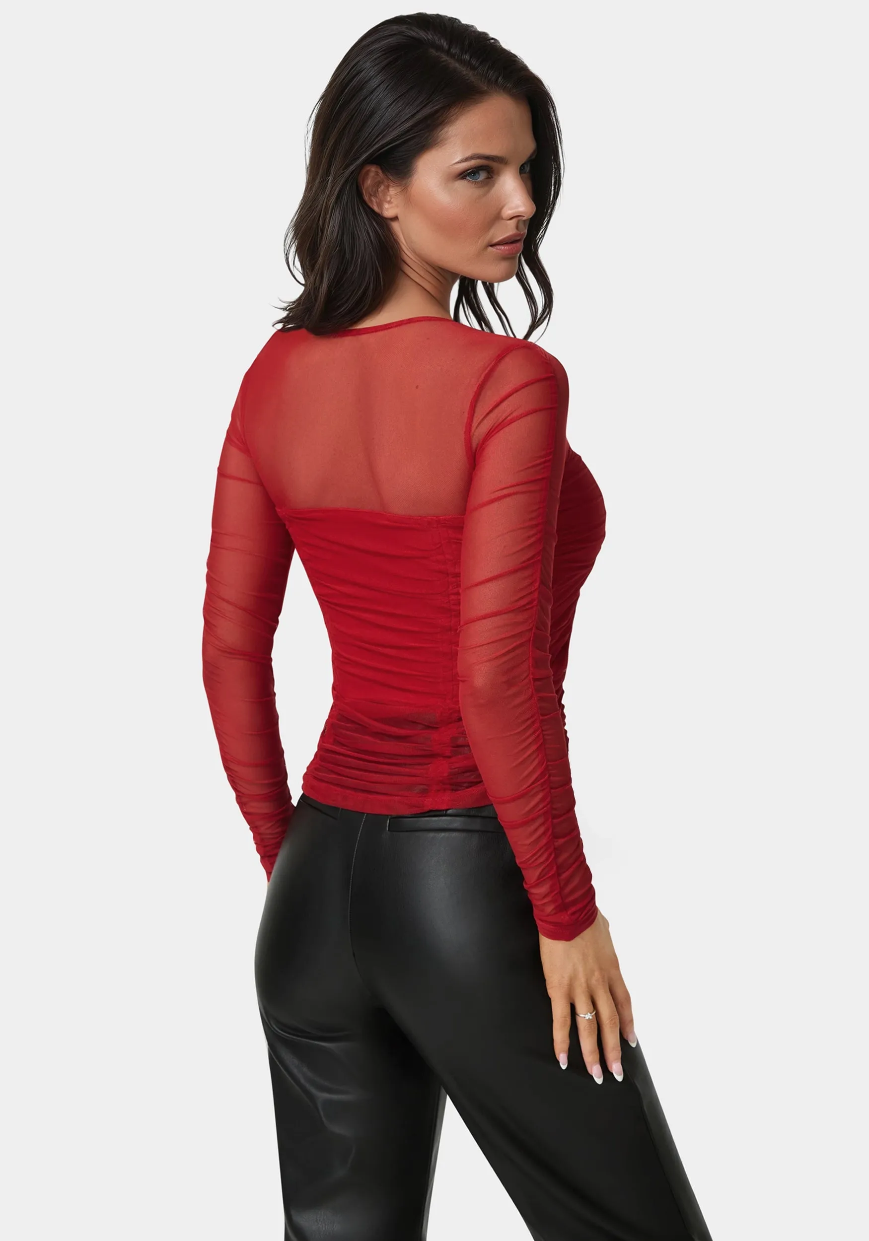 Stretch Mesh Shirring Long Sleeve Top sold by Bebe product image thumbnail 3
