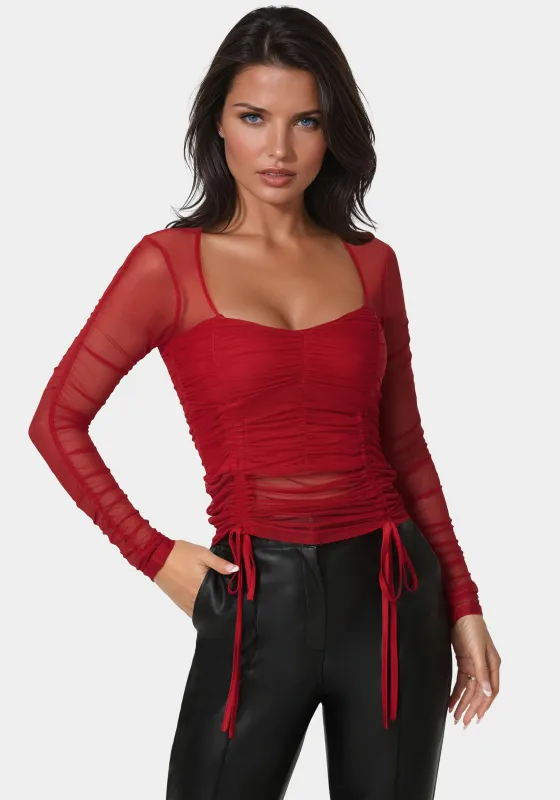 Stretch Mesh Shirring Long Sleeve Top made by TC
