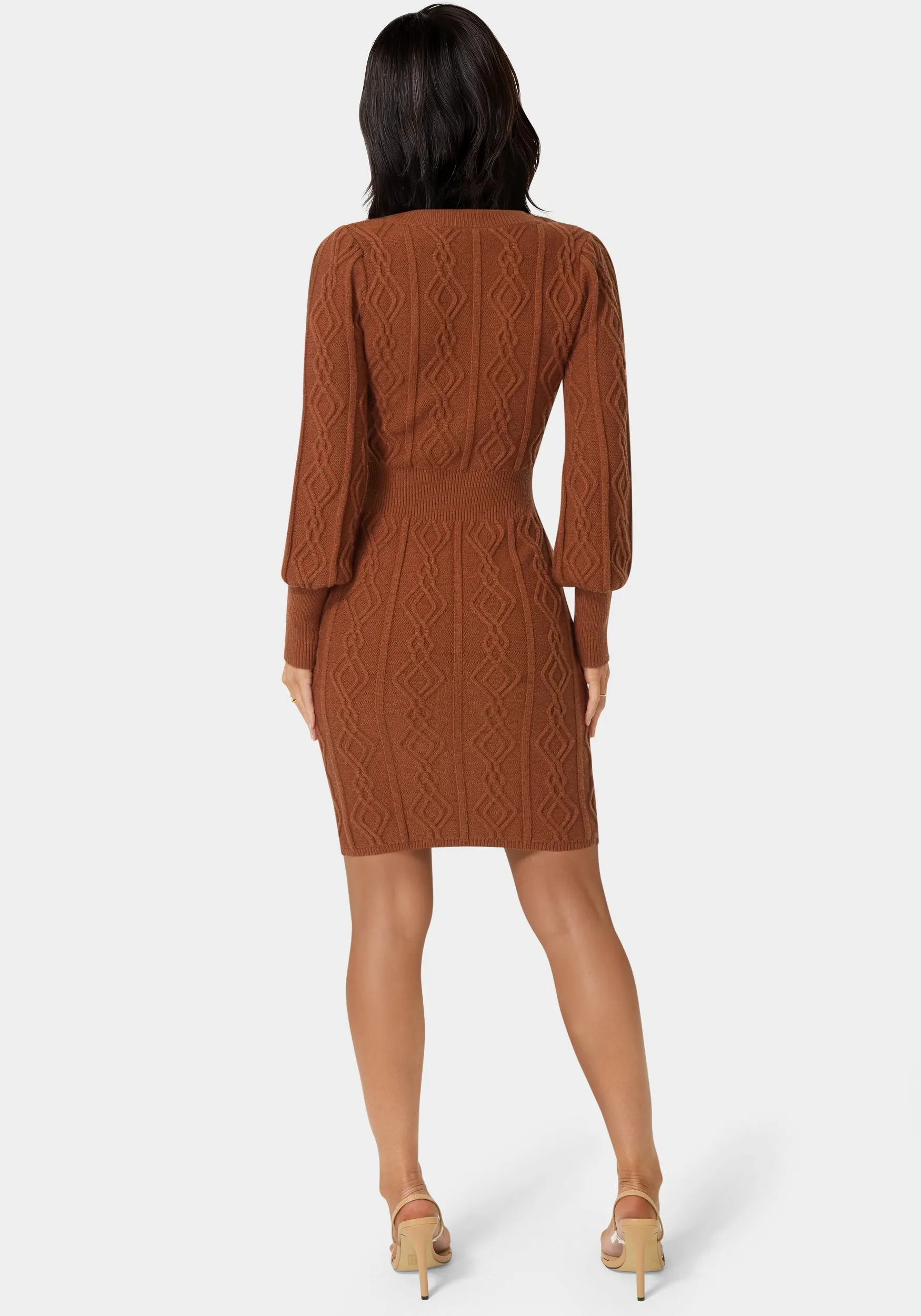 Square Neck Long Sleeve Cable Sweater Dress sold by Bebe product image thumbnail 3
