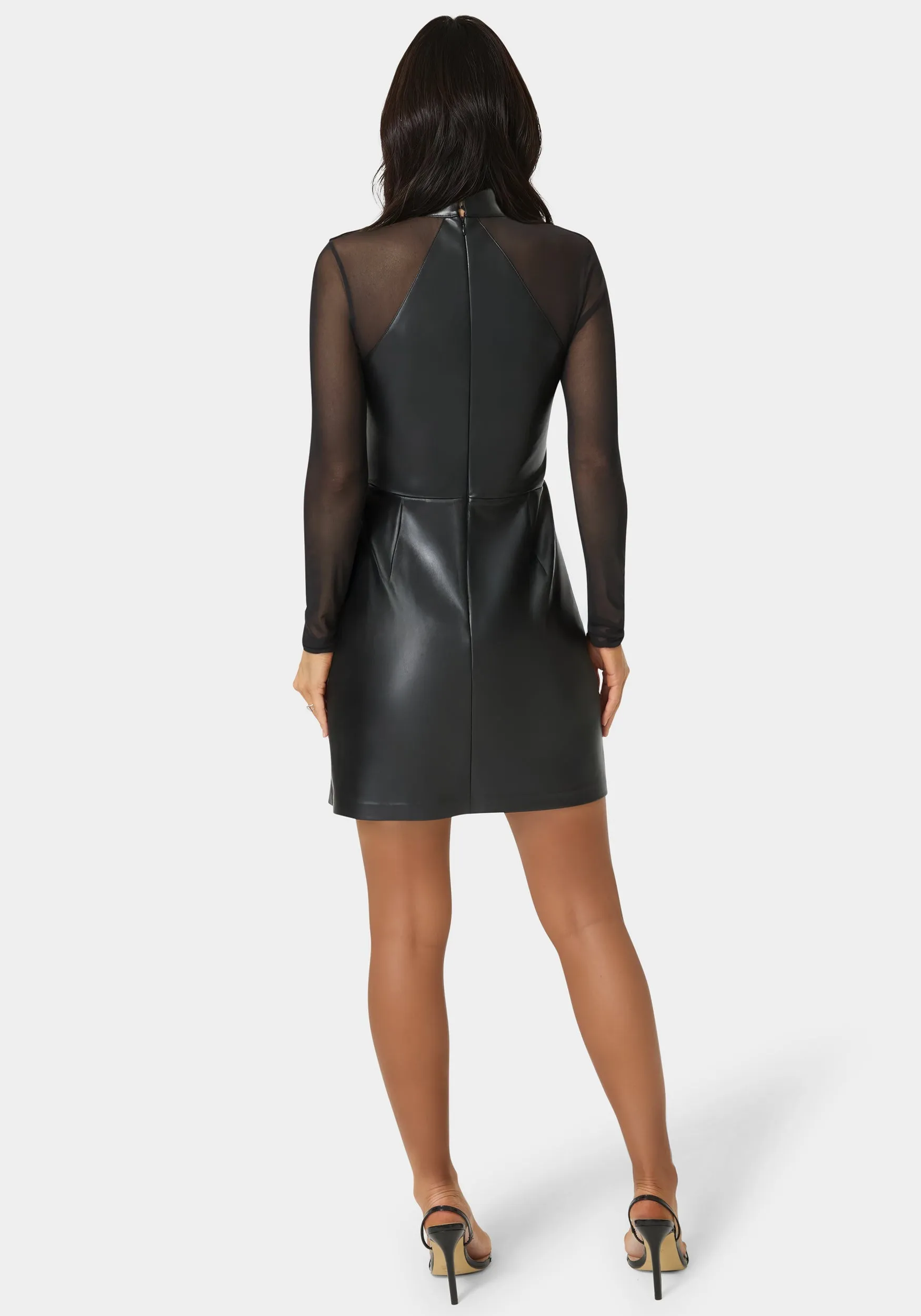 Faux Leather and Mesh Mock Neck Mini Dress sold by Bebe product image thumbnail 3