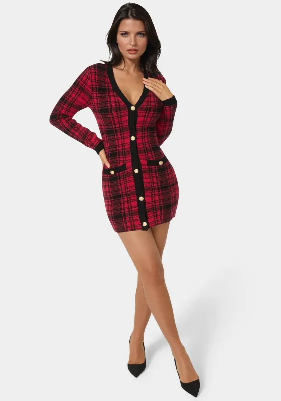 Plaid Faux Cardi Dress sold by Bebe