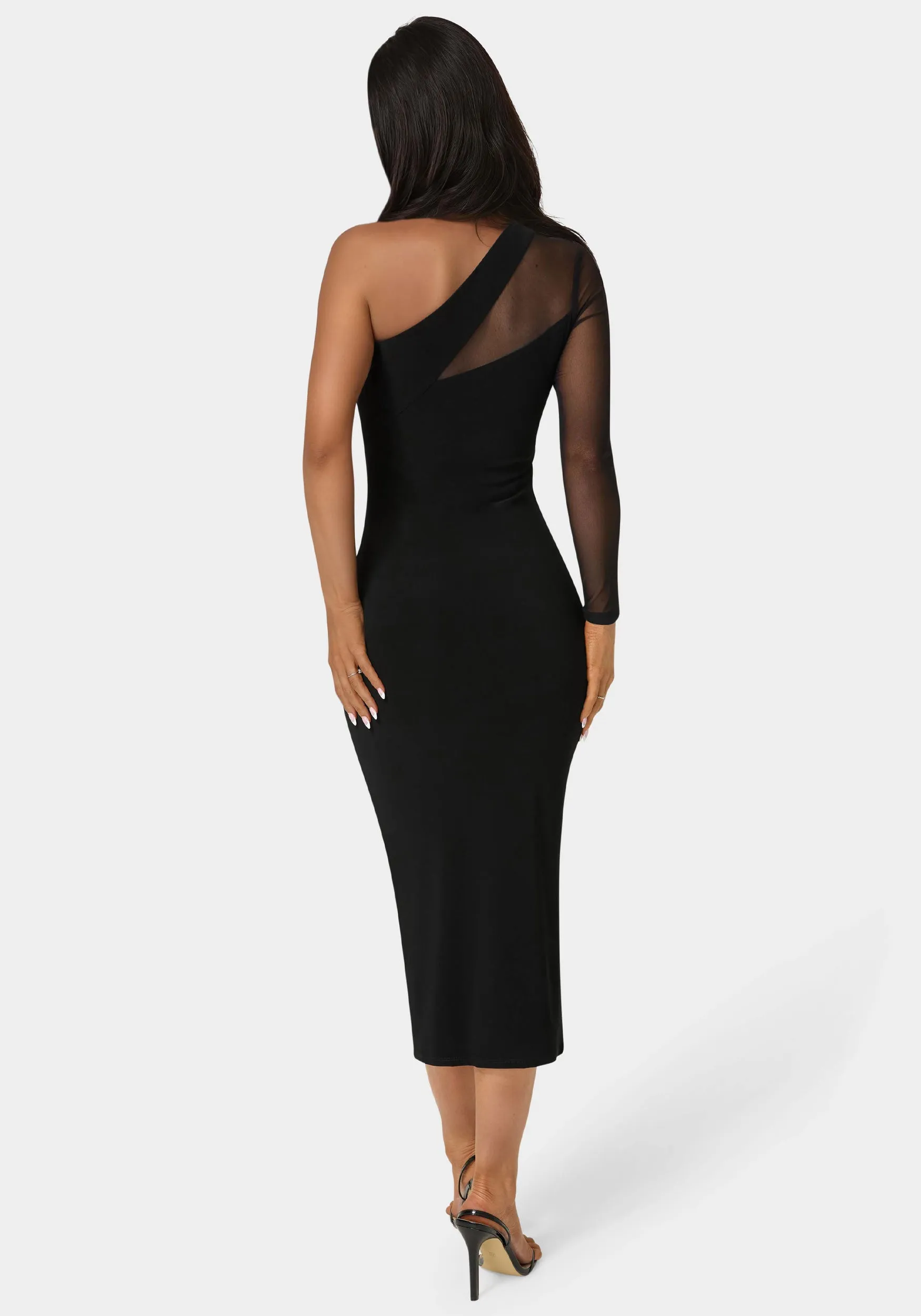 One Shoulder Mesh Insert Midi Dress sold by Bebe product image thumbnail 3