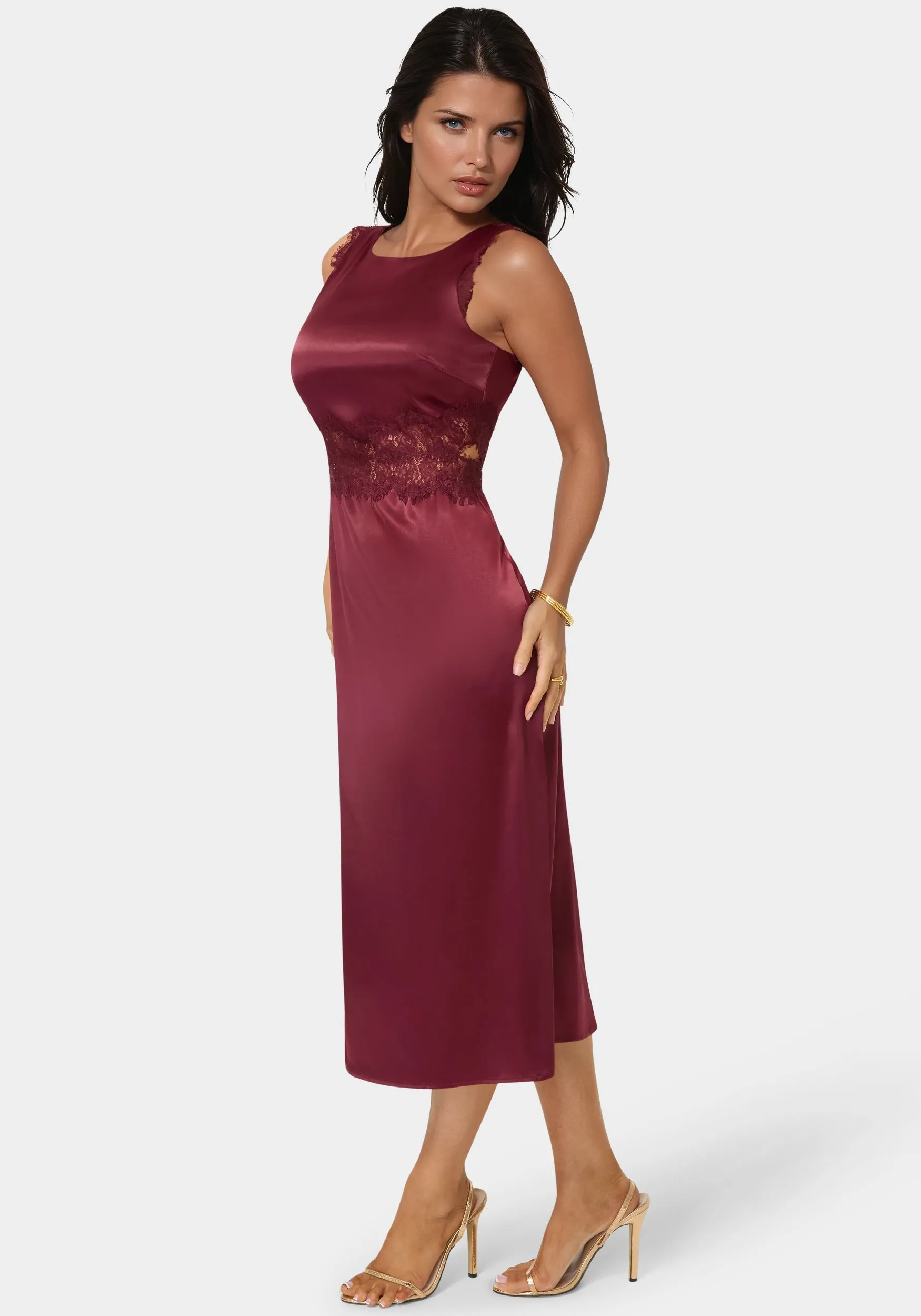 Satin Lace Insert Midi Dress sold by Bebe product image thumbnail 2